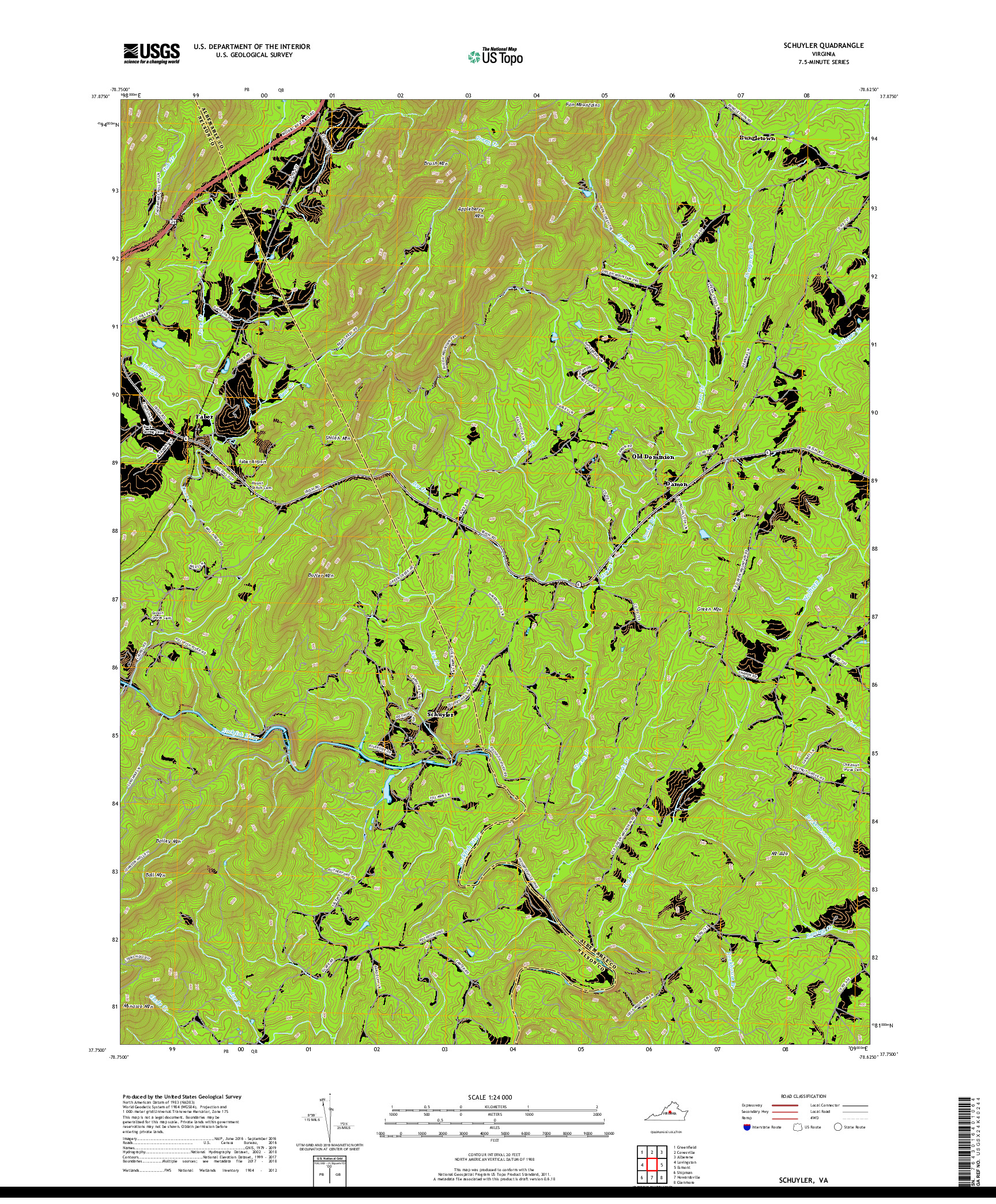 USGS US TOPO 7.5-MINUTE MAP FOR SCHUYLER, VA 2019