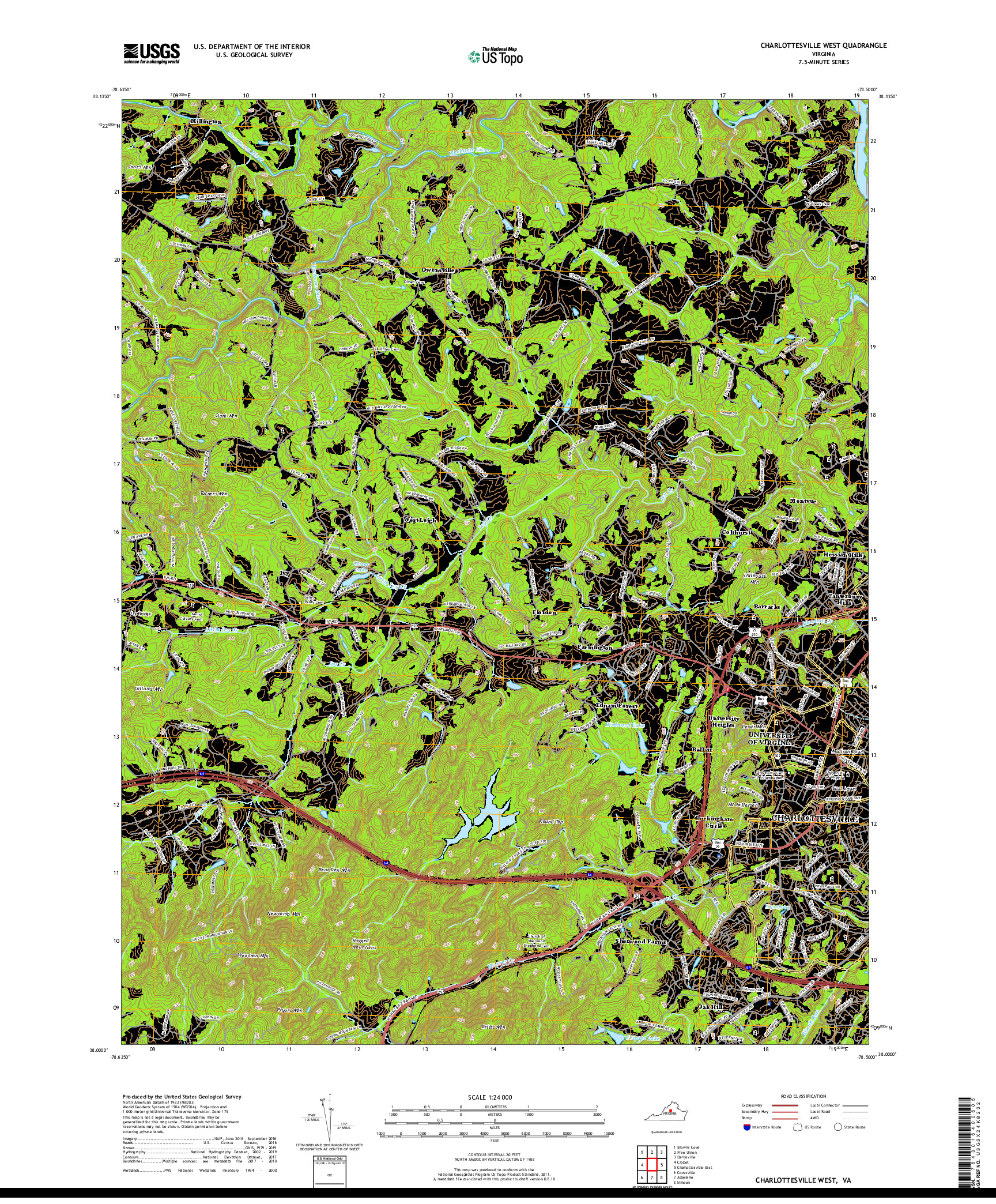 USGS US TOPO 7.5-MINUTE MAP FOR CHARLOTTESVILLE WEST, VA 2019