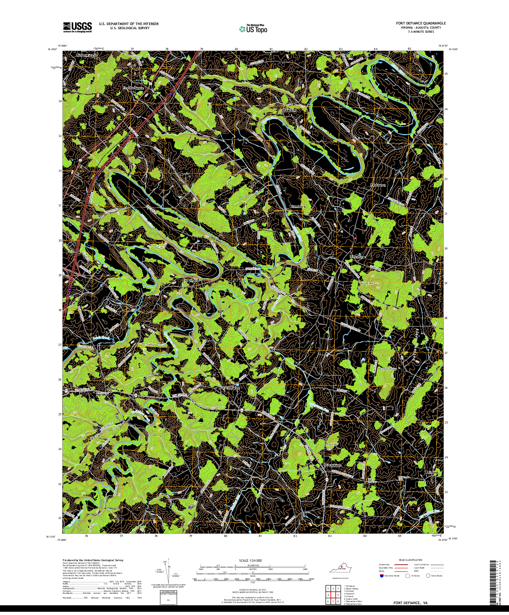 USGS US TOPO 7.5-MINUTE MAP FOR FORT DEFIANCE, VA 2019