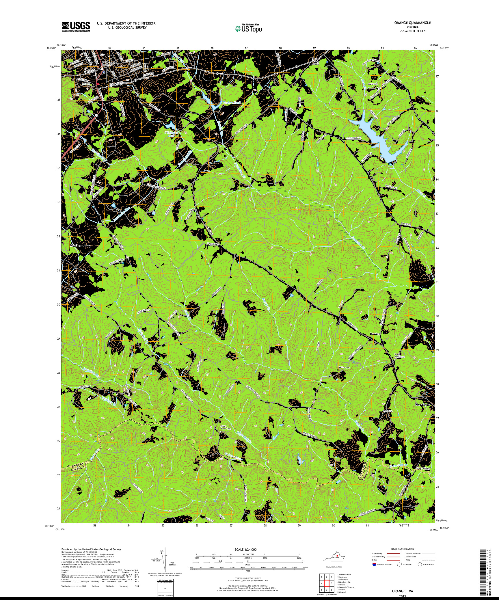 USGS US TOPO 7.5-MINUTE MAP FOR ORANGE, VA 2019