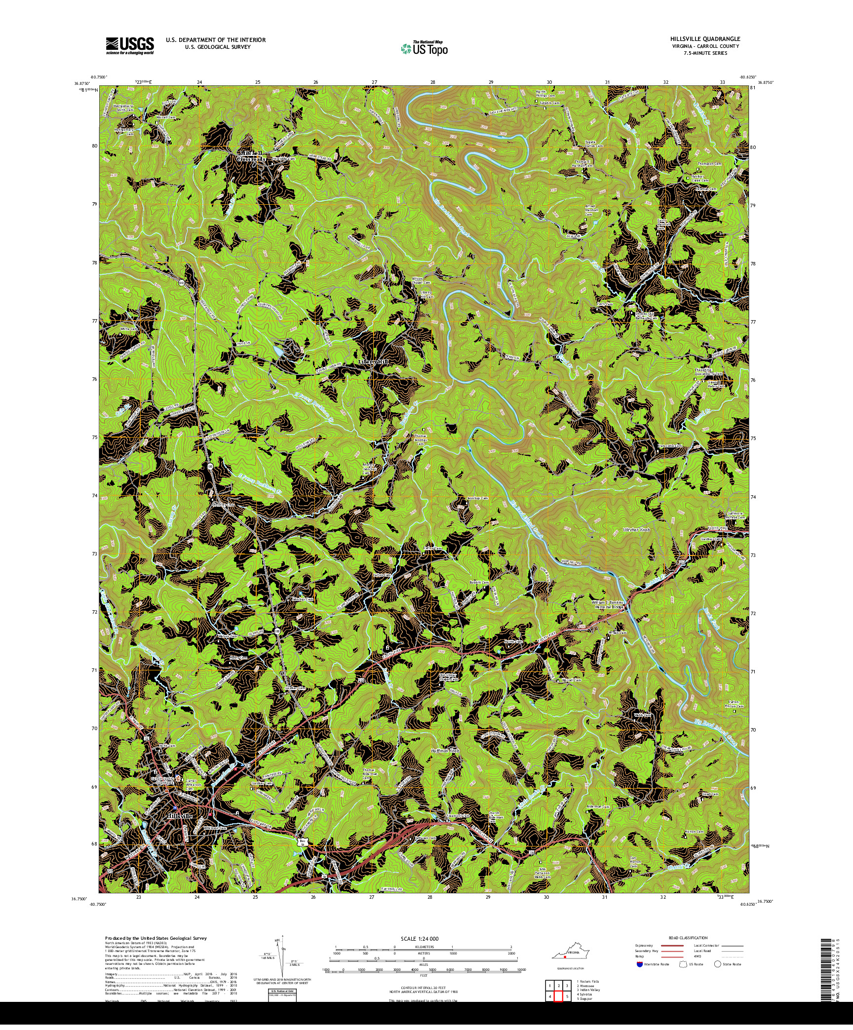 USGS US TOPO 7.5-MINUTE MAP FOR HILLSVILLE, VA 2019