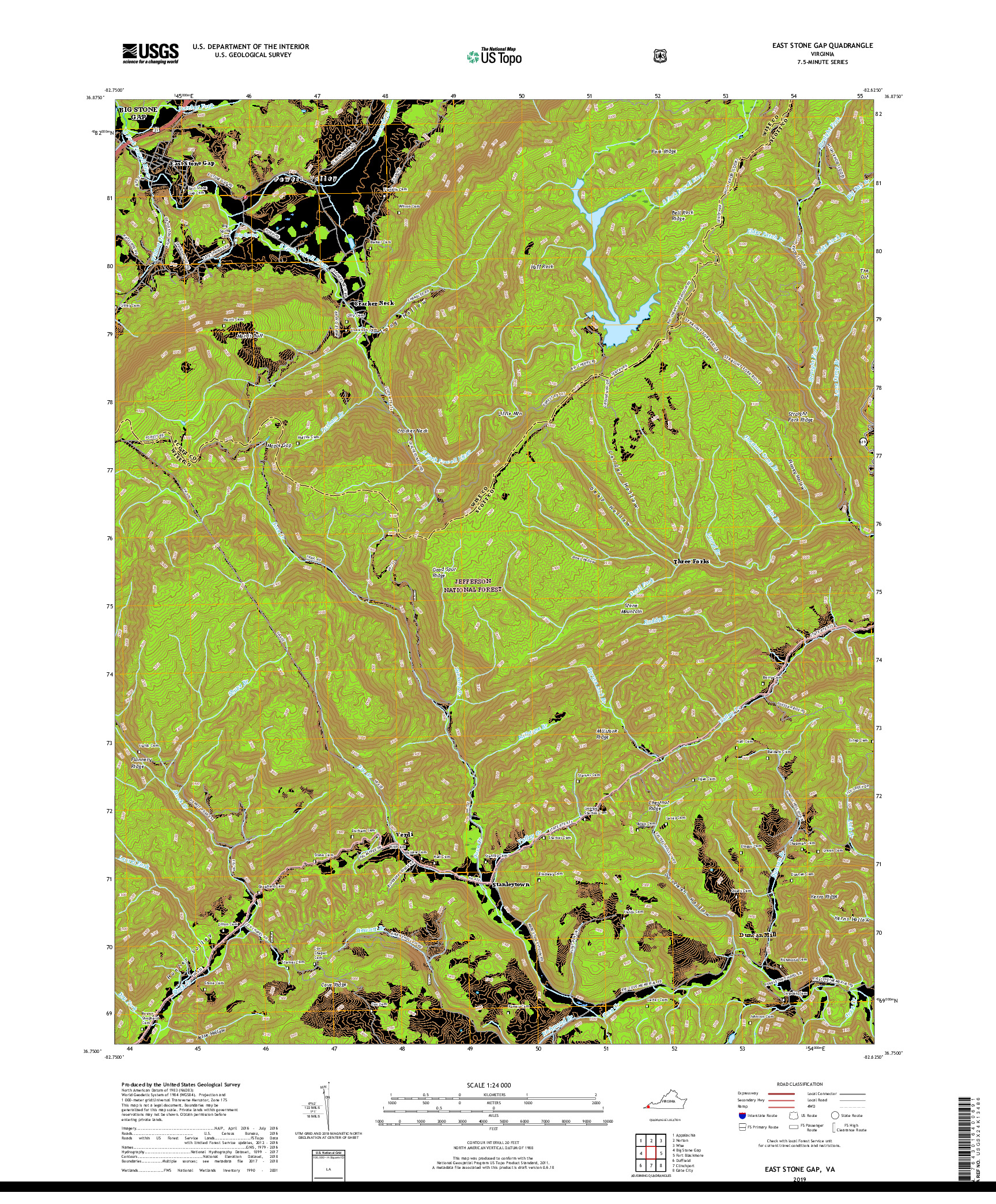 USGS US TOPO 7.5-MINUTE MAP FOR EAST STONE GAP, VA 2019