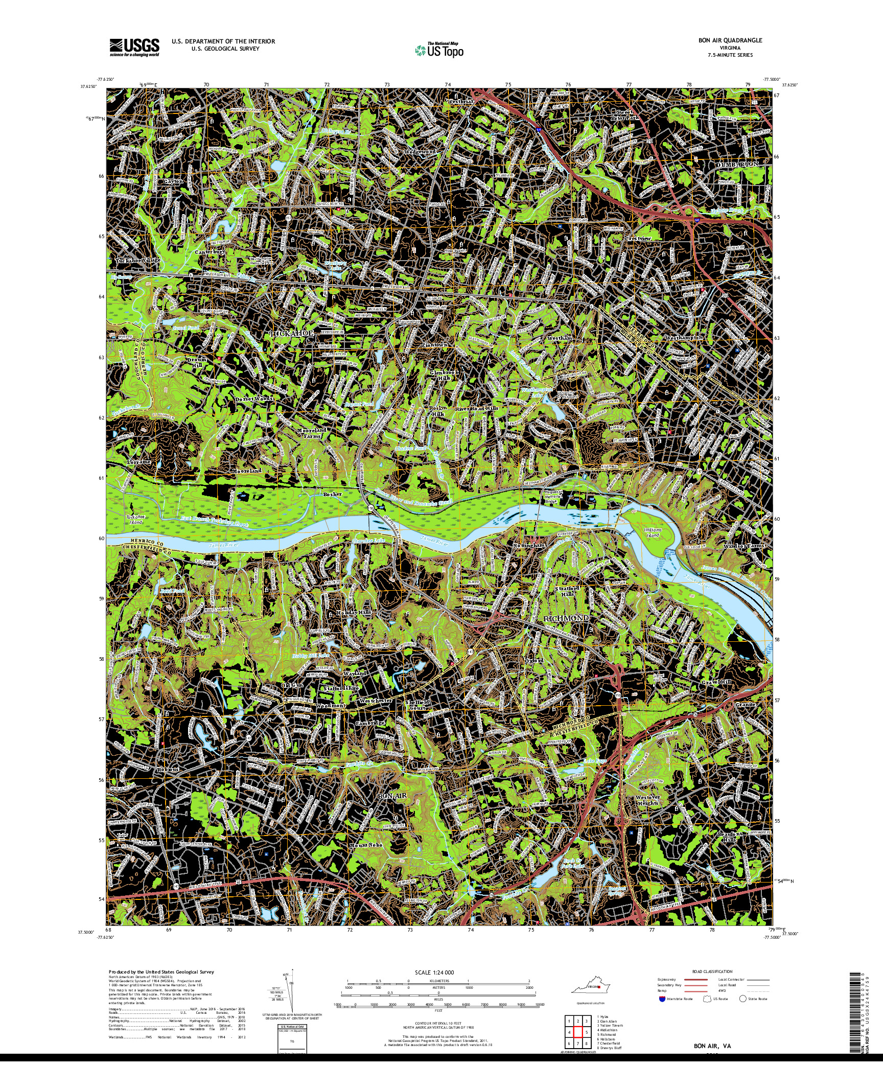 USGS US TOPO 7.5-MINUTE MAP FOR BON AIR, VA 2019