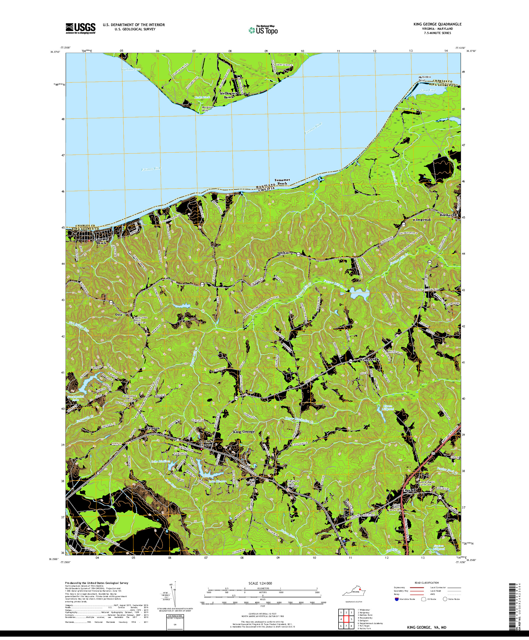 USGS US TOPO 7.5-MINUTE MAP FOR KING GEORGE, VA,MD 2019