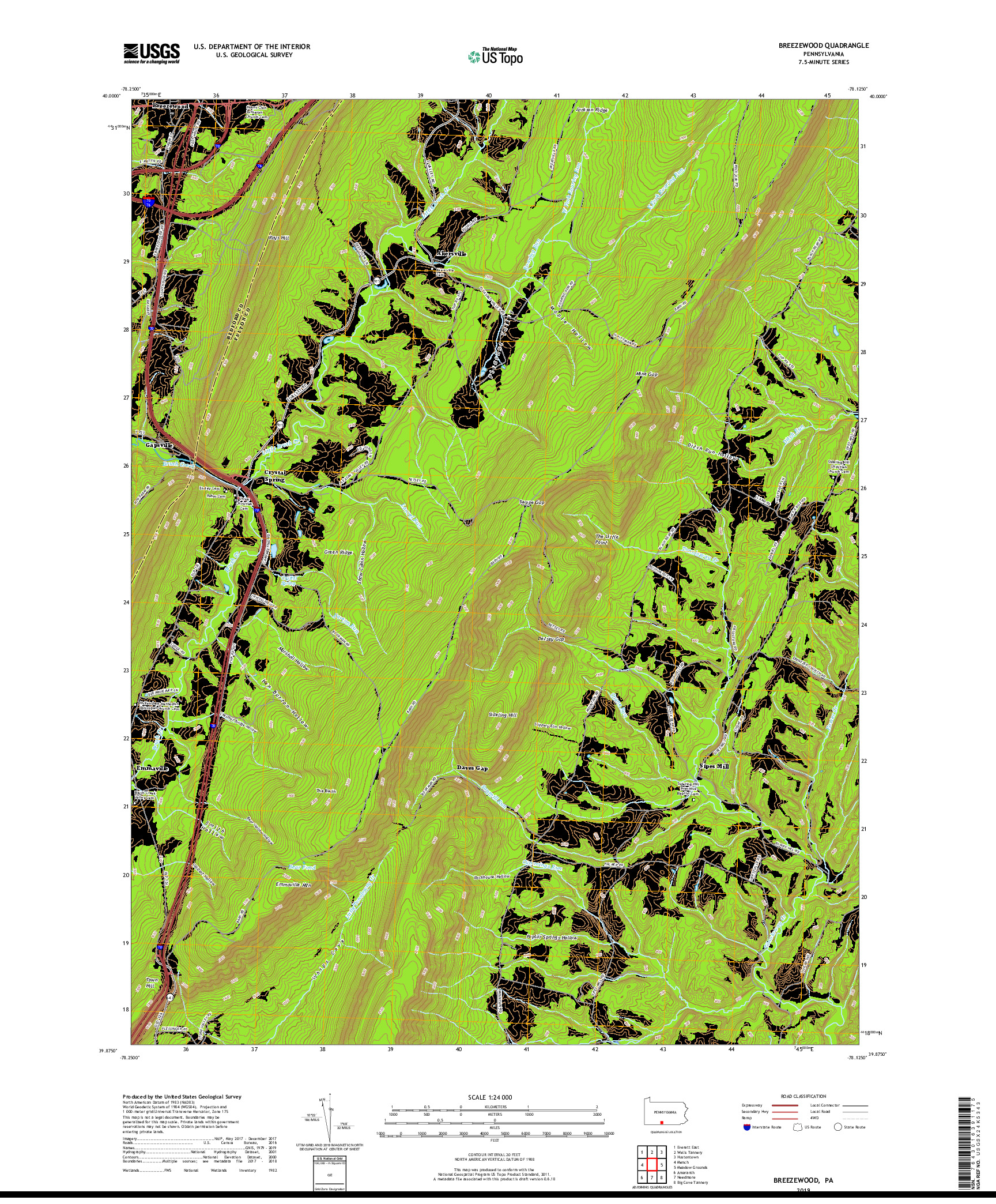 USGS US TOPO 7.5-MINUTE MAP FOR BREEZEWOOD, PA 2019