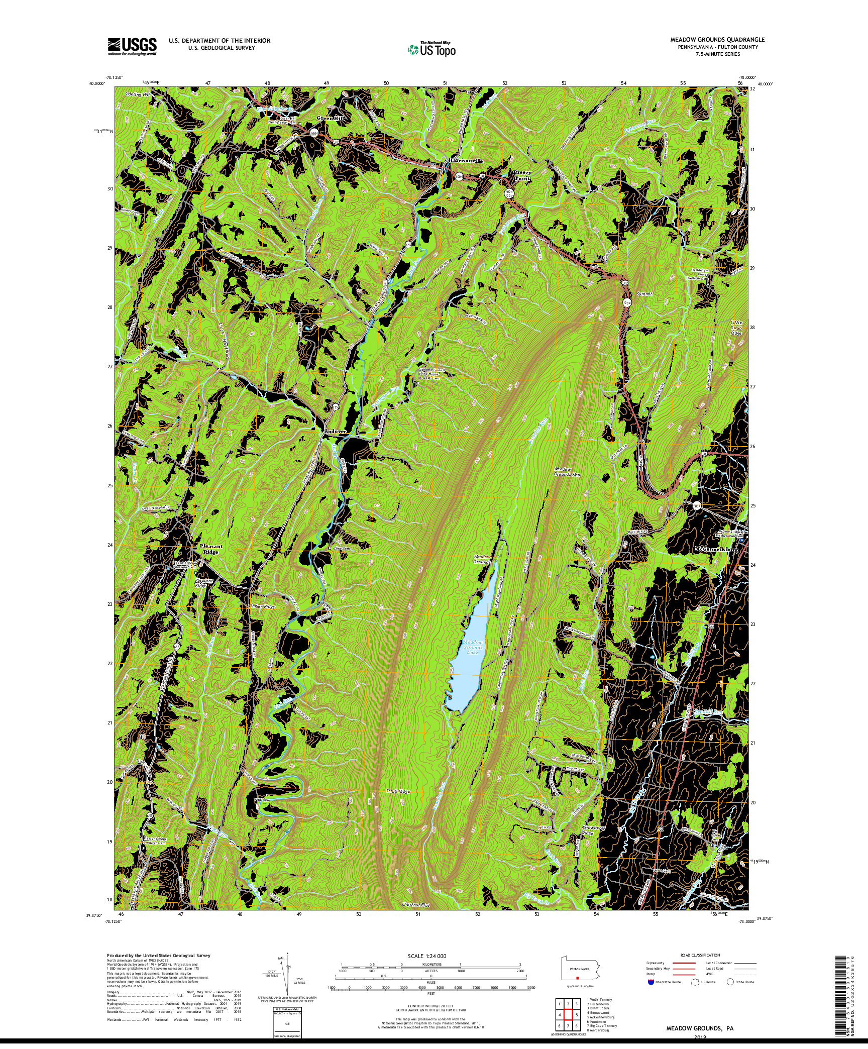 USGS US TOPO 7.5-MINUTE MAP FOR MEADOW GROUNDS, PA 2019