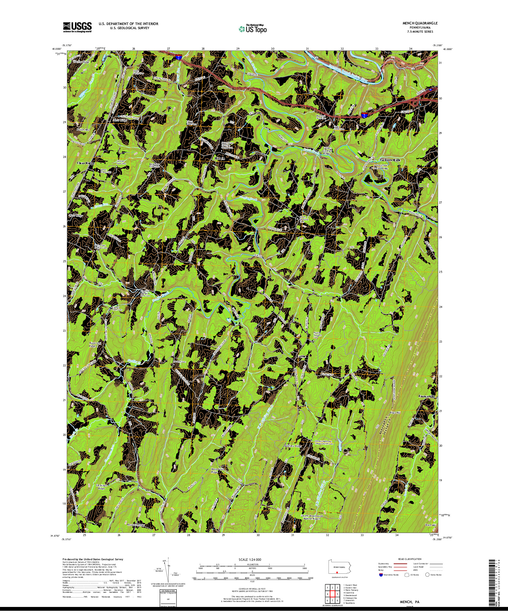 USGS US TOPO 7.5-MINUTE MAP FOR MENCH, PA 2019