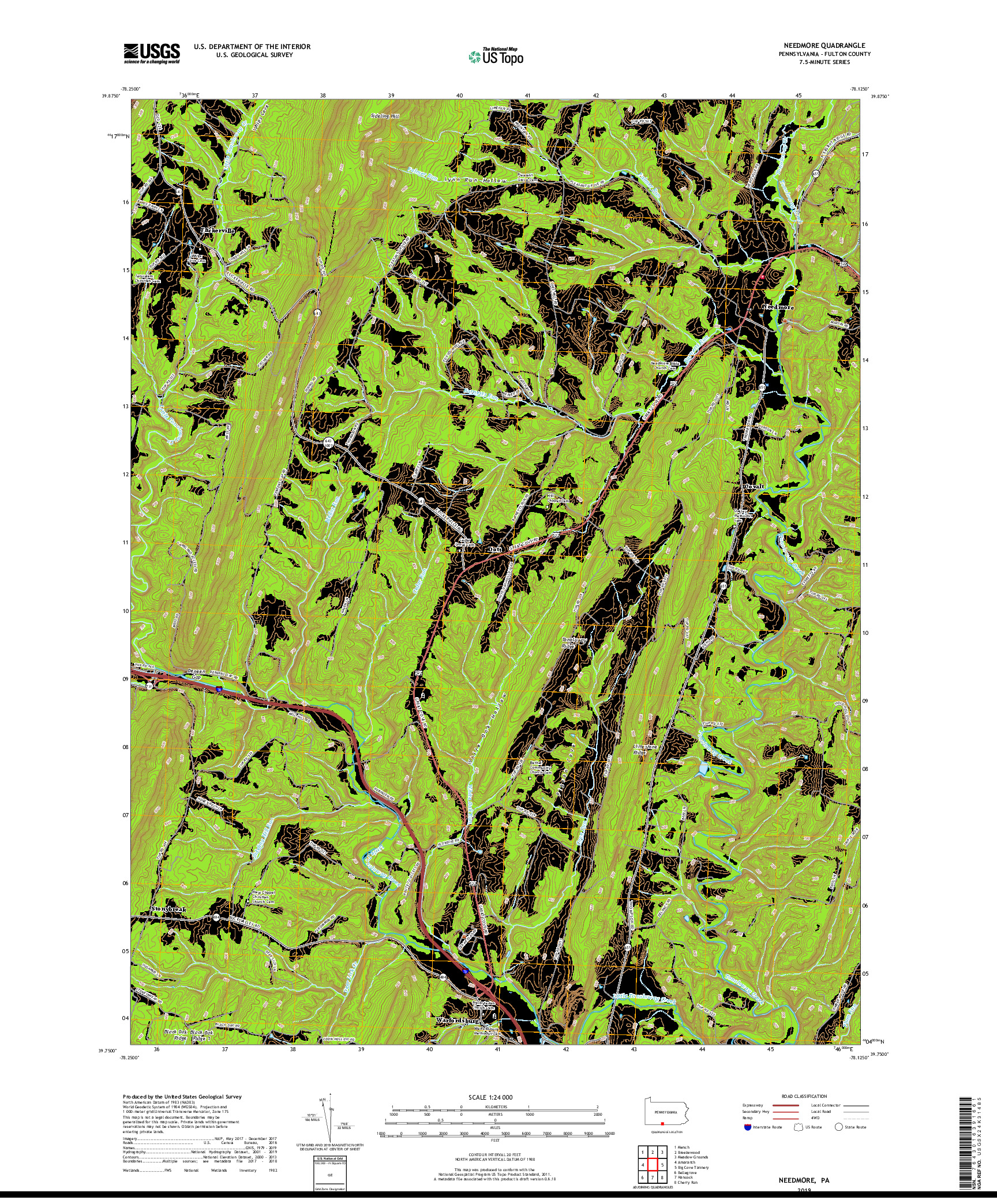 USGS US TOPO 7.5-MINUTE MAP FOR NEEDMORE, PA 2019