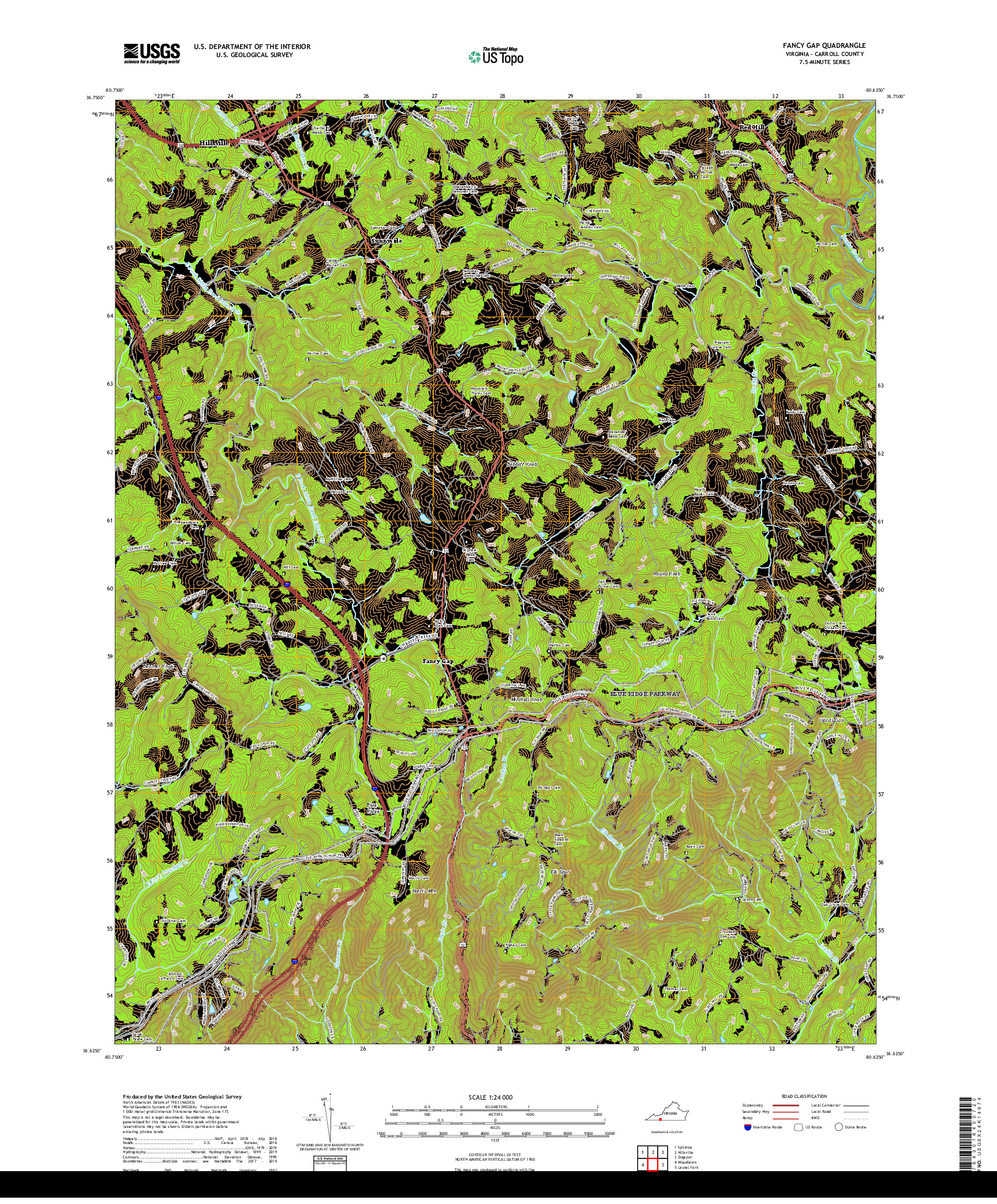 USGS US TOPO 7.5-MINUTE MAP FOR FANCY GAP, VA 2019