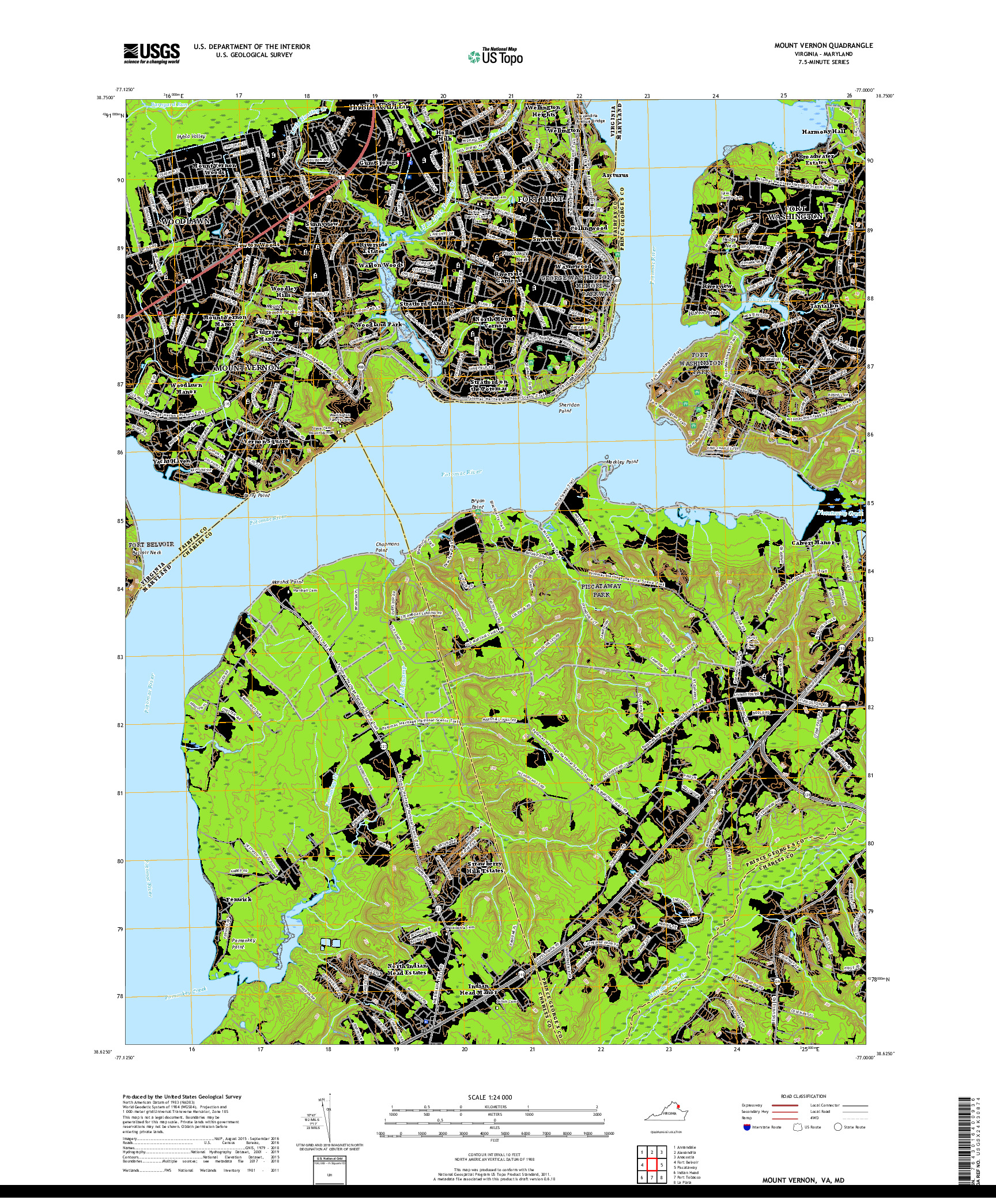 USGS US TOPO 7.5-MINUTE MAP FOR MOUNT VERNON, VA,MD 2019