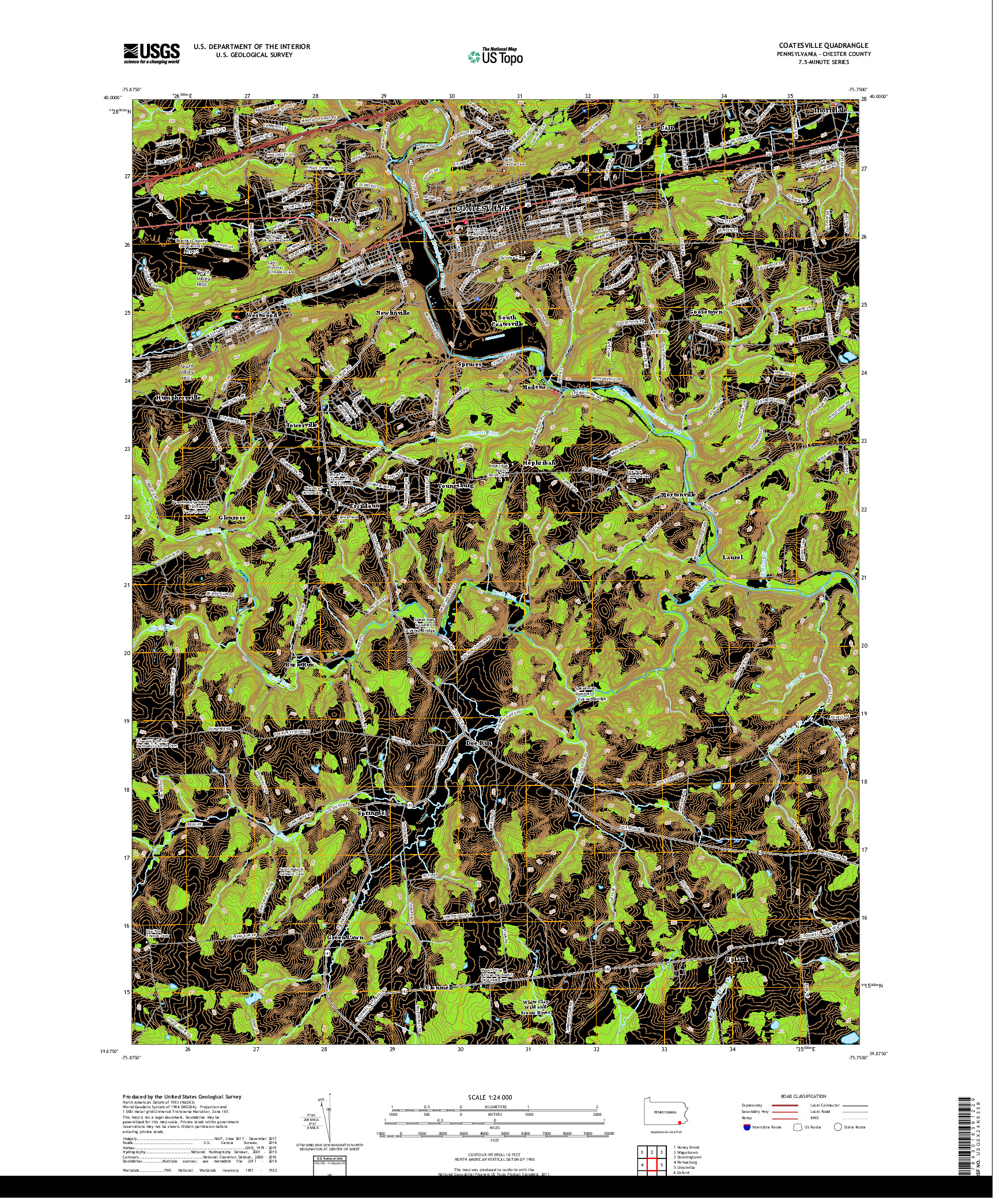 USGS US TOPO 7.5-MINUTE MAP FOR COATESVILLE, PA 2019