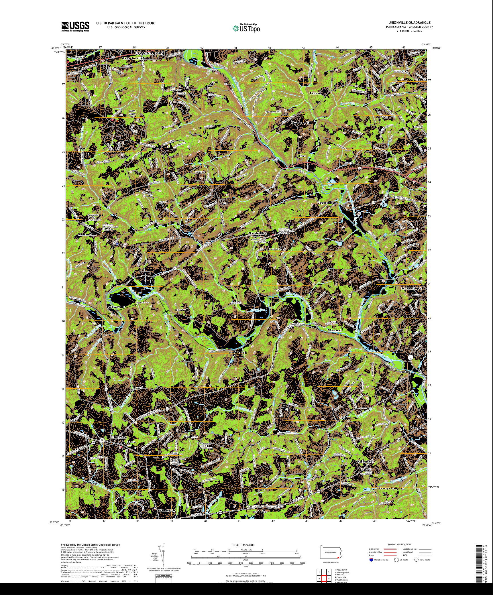 USGS US TOPO 7.5-MINUTE MAP FOR UNIONVILLE, PA 2019