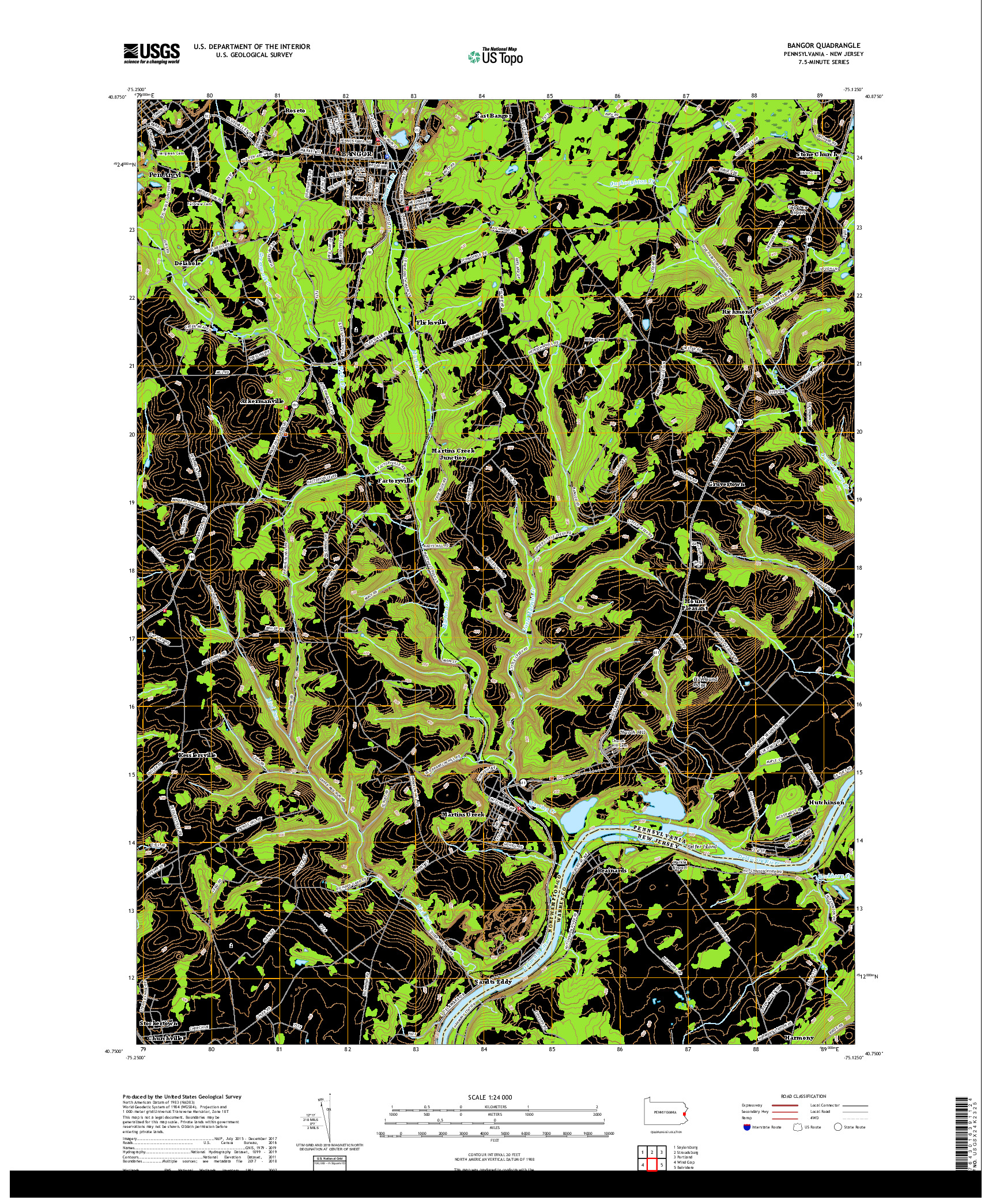 USGS US TOPO 7.5-MINUTE MAP FOR BANGOR, PA,NJ 2019