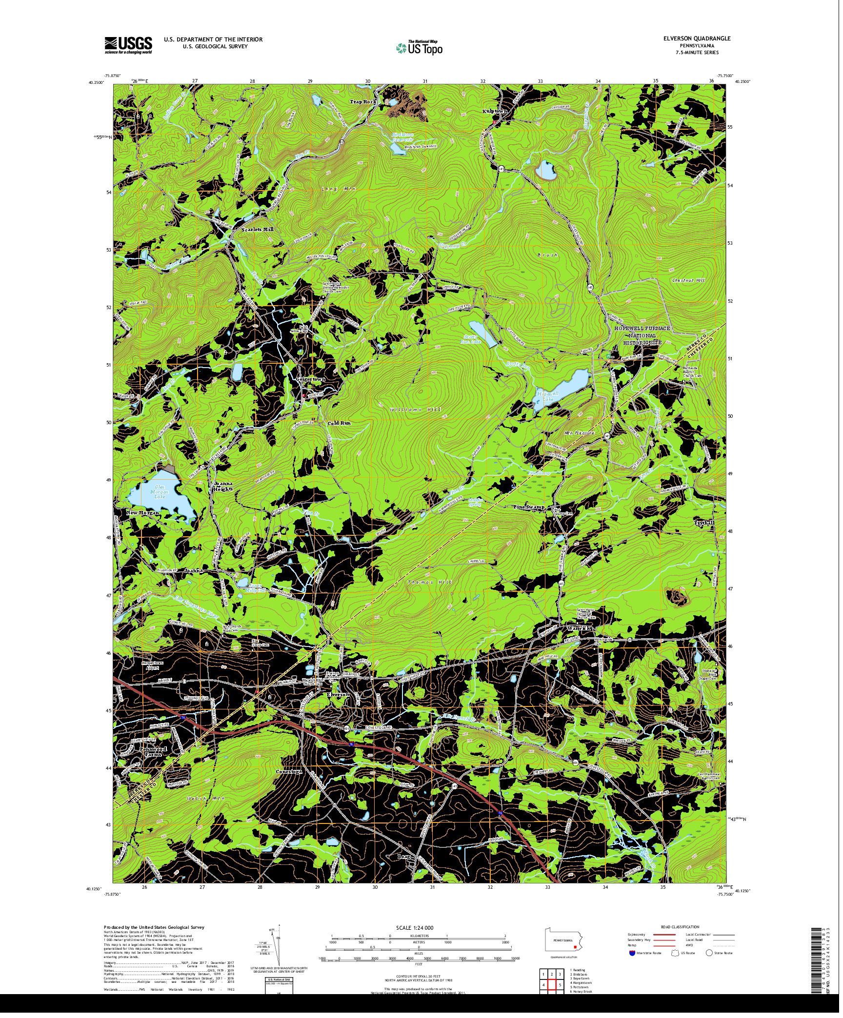 USGS US TOPO 7.5-MINUTE MAP FOR ELVERSON, PA 2019