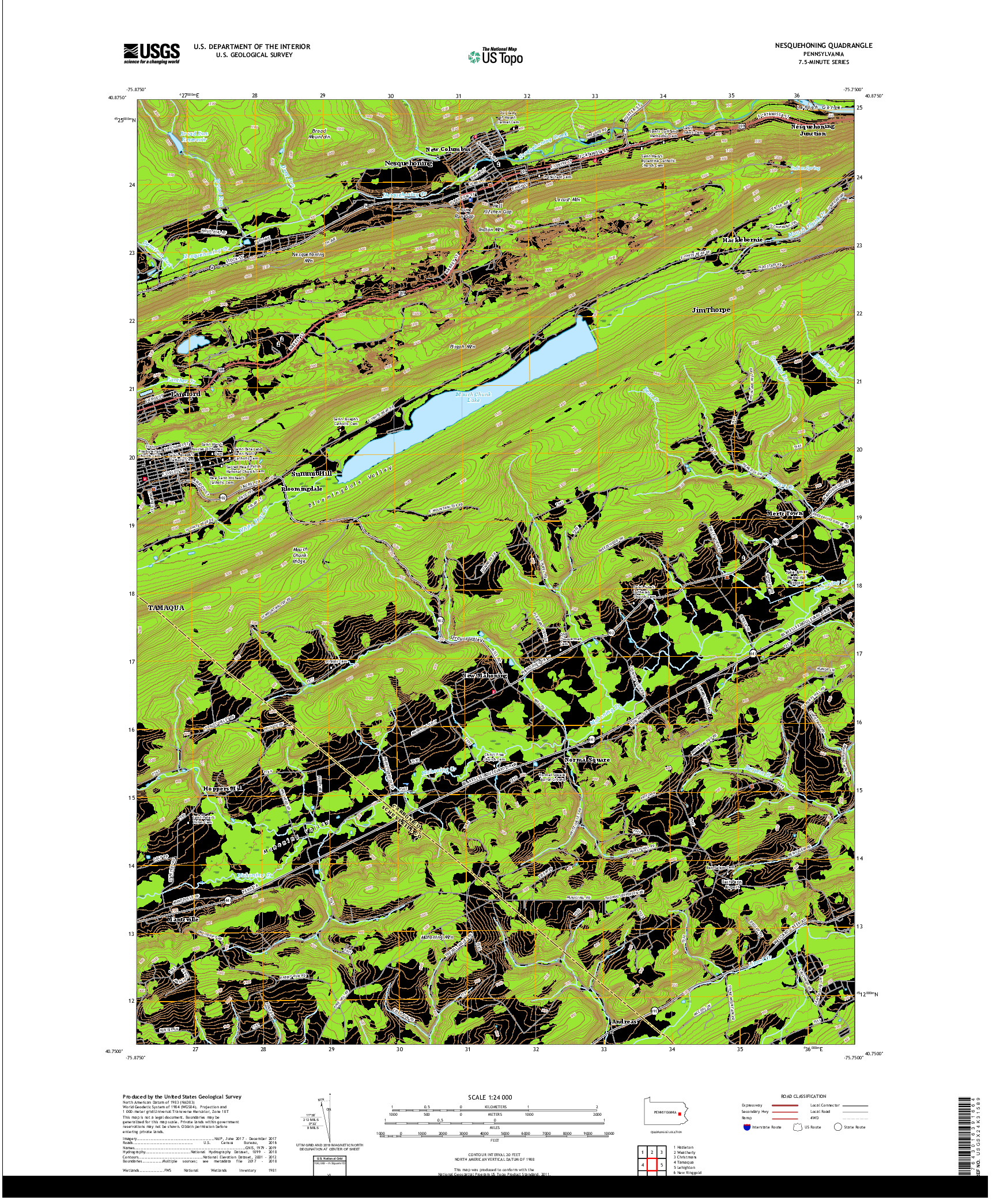 USGS US TOPO 7.5-MINUTE MAP FOR NESQUEHONING, PA 2019