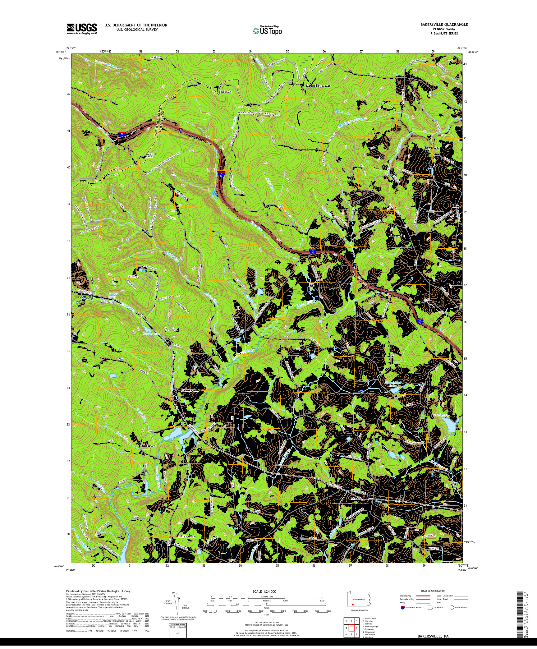 USGS US TOPO 7.5-MINUTE MAP FOR BAKERSVILLE, PA 2019