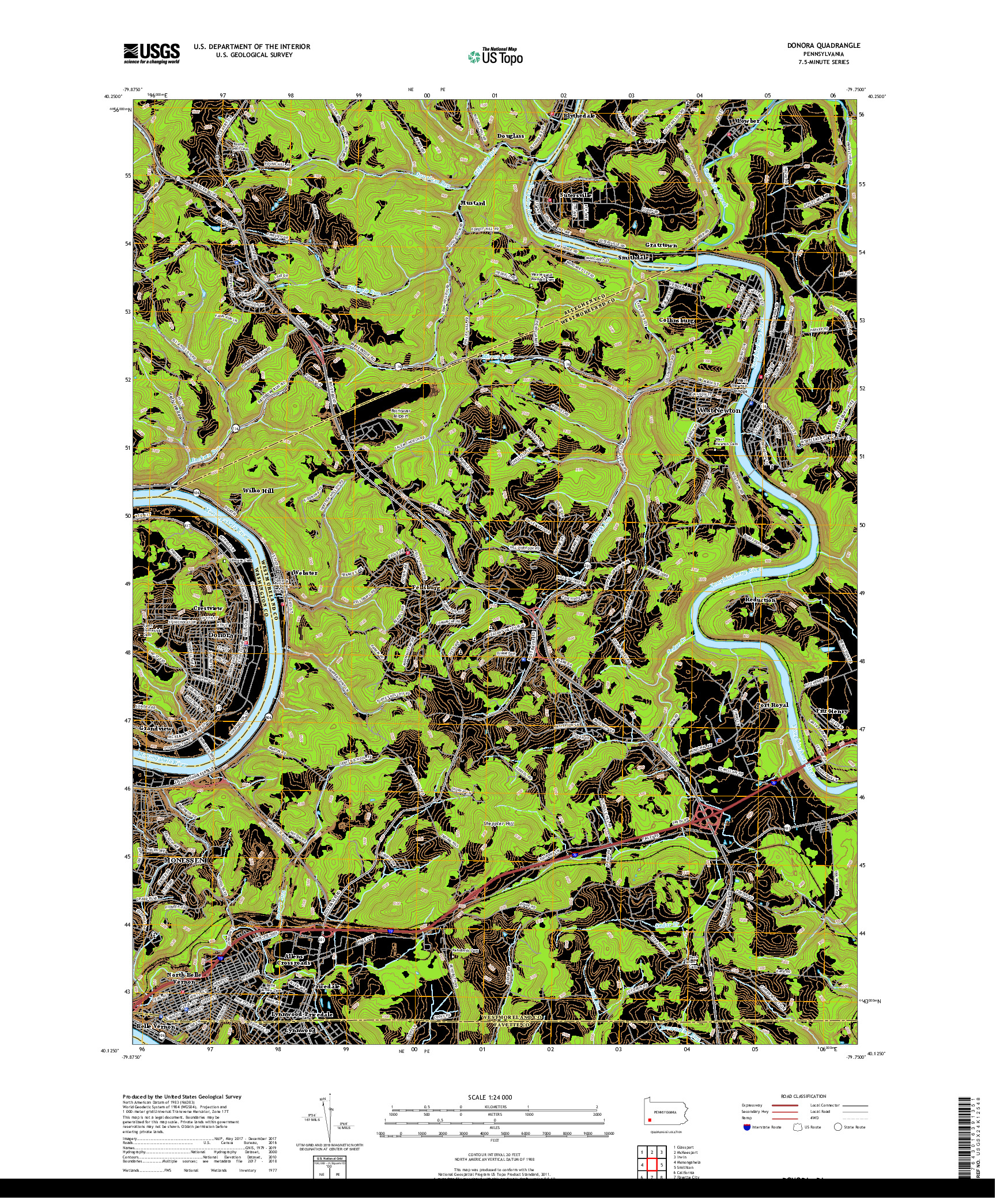 USGS US TOPO 7.5-MINUTE MAP FOR DONORA, PA 2019