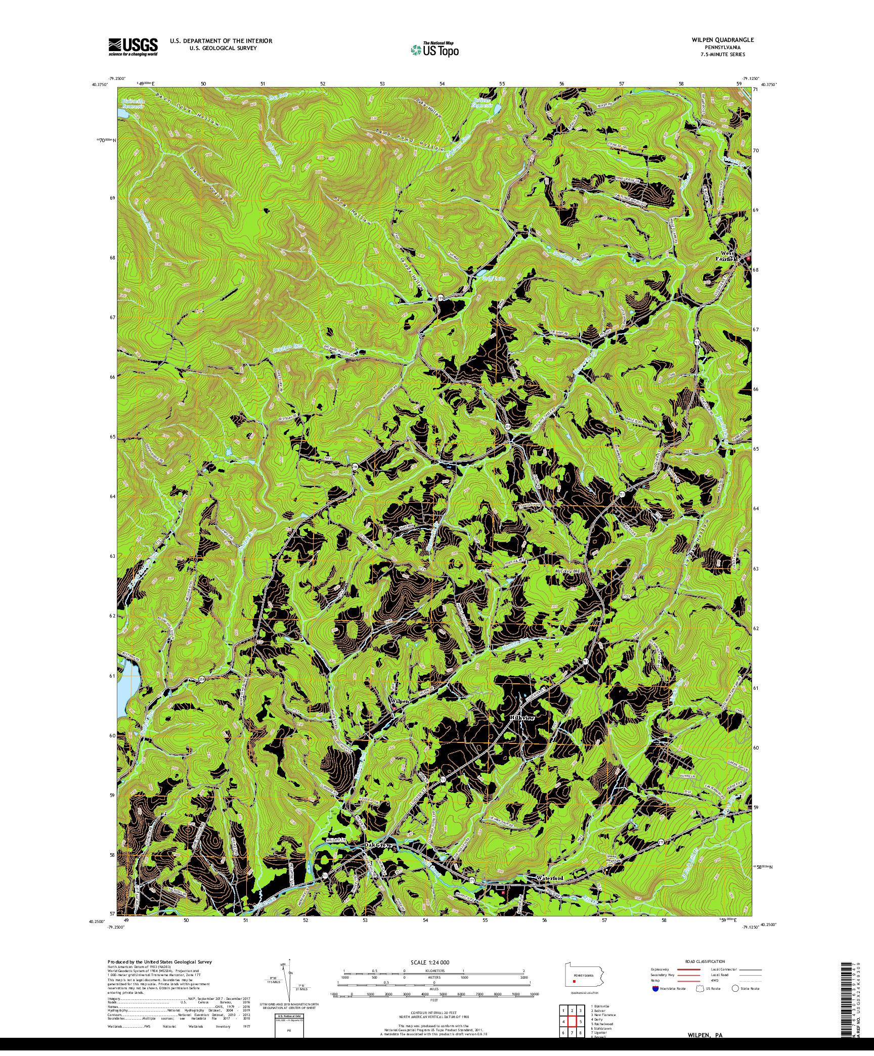 USGS US TOPO 7.5-MINUTE MAP FOR WILPEN, PA 2019