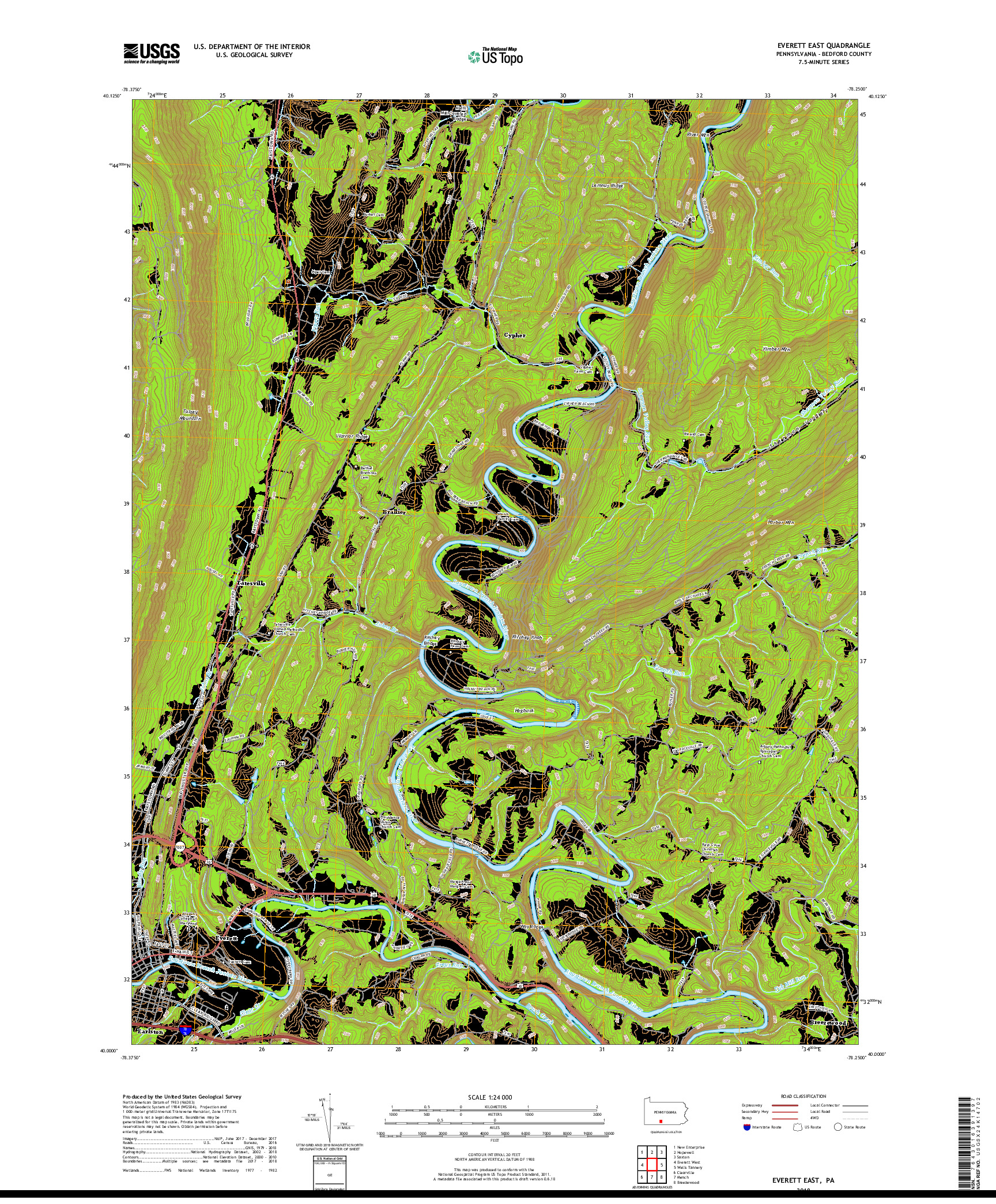 USGS US TOPO 7.5-MINUTE MAP FOR EVERETT EAST, PA 2019