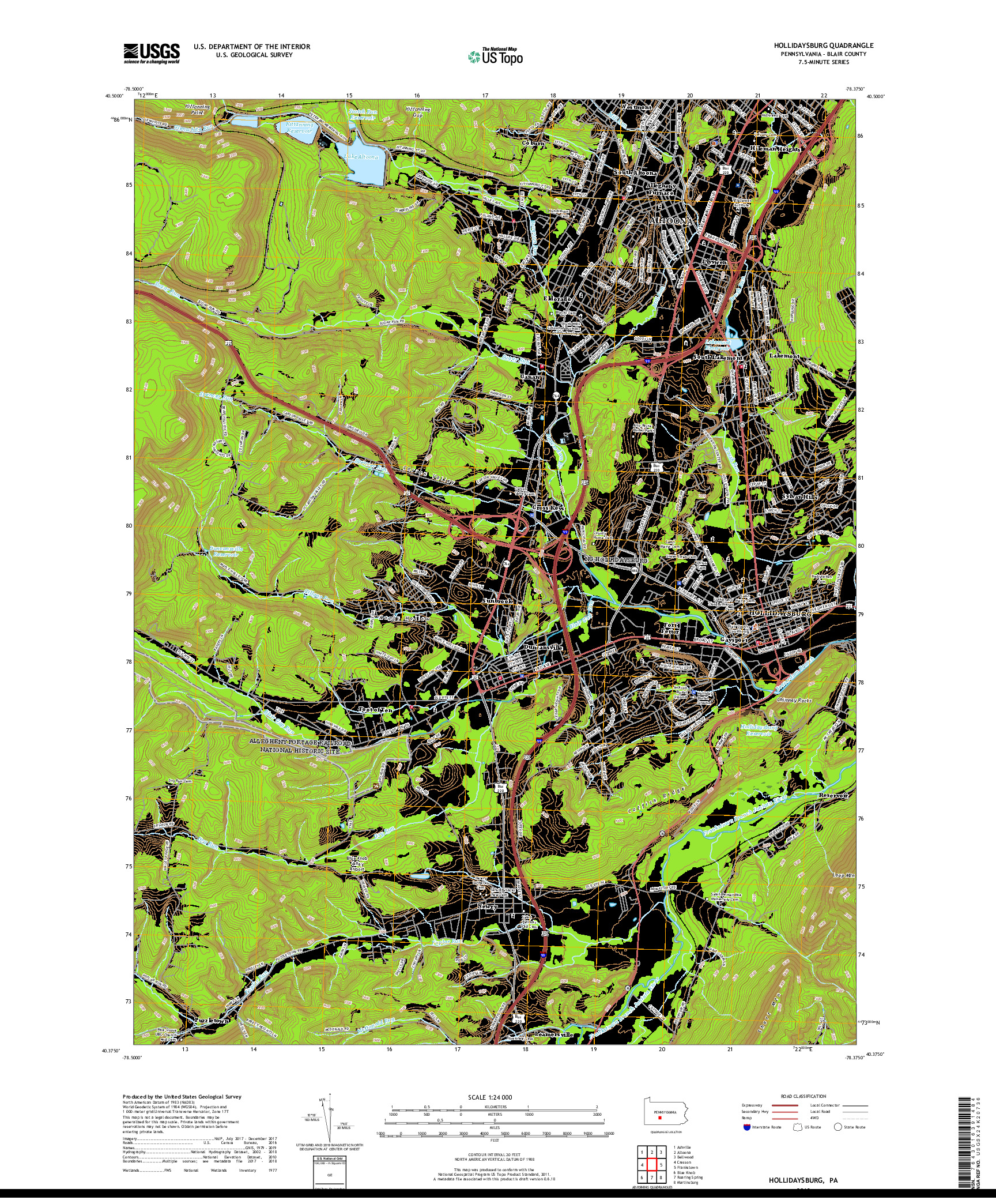 USGS US TOPO 7.5-MINUTE MAP FOR HOLLIDAYSBURG, PA 2019