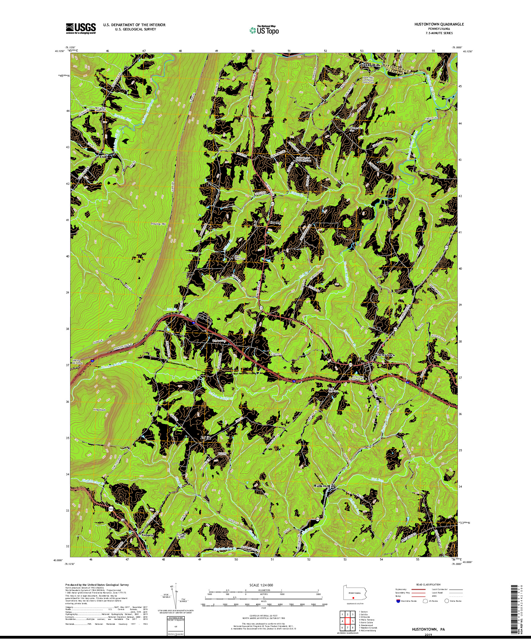 USGS US TOPO 7.5-MINUTE MAP FOR HUSTONTOWN, PA 2019