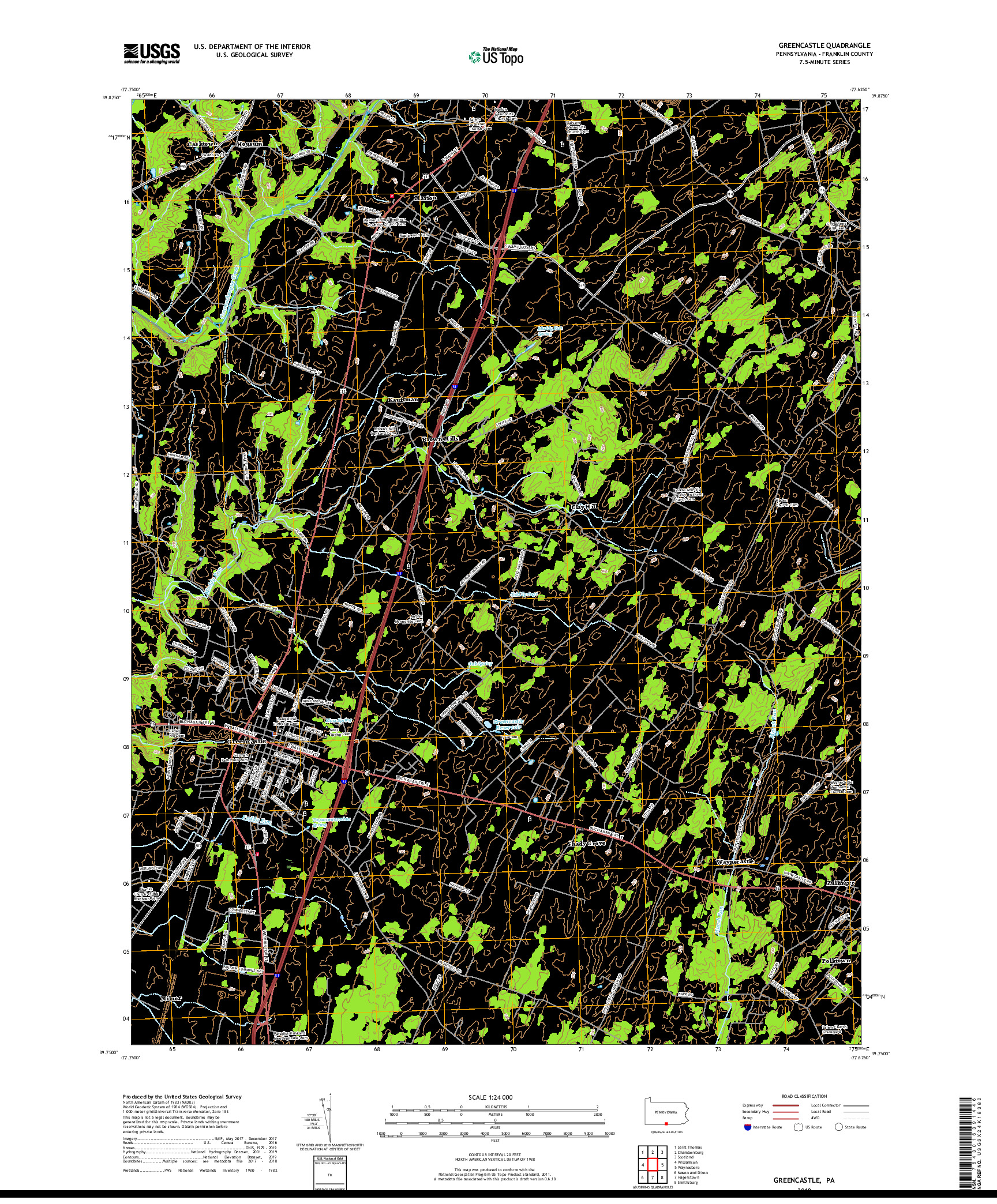 USGS US TOPO 7.5-MINUTE MAP FOR GREENCASTLE, PA 2019