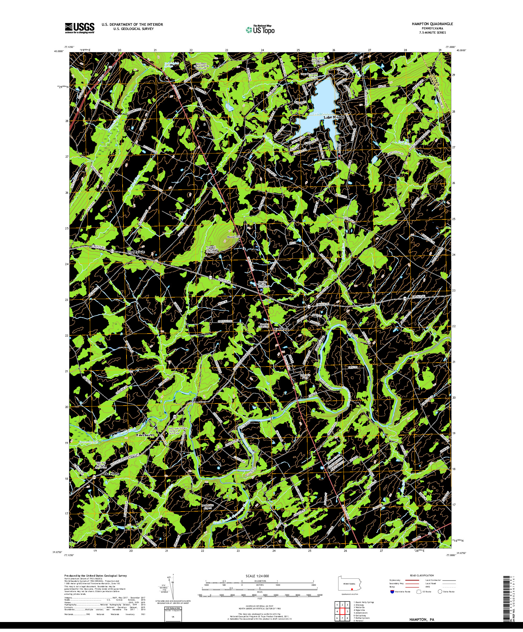 USGS US TOPO 7.5-MINUTE MAP FOR HAMPTON, PA 2019