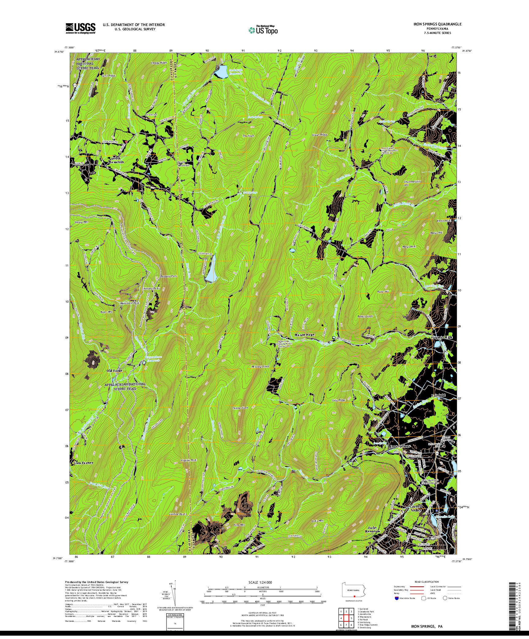 USGS US TOPO 7.5-MINUTE MAP FOR IRON SPRINGS, PA 2019