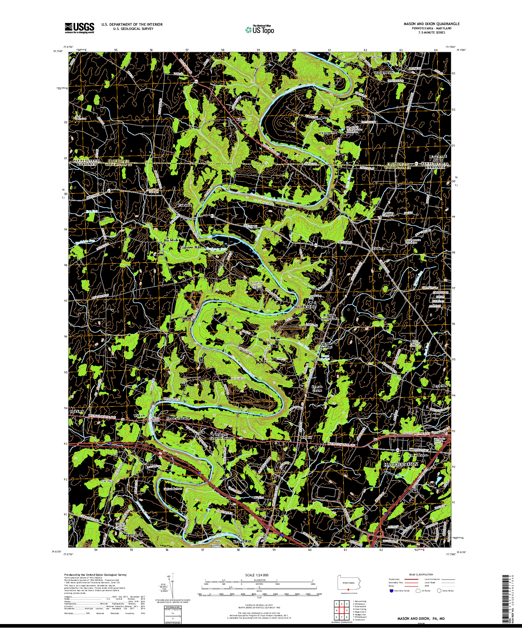 USGS US TOPO 7.5-MINUTE MAP FOR MASON AND DIXON, PA,MD 2019