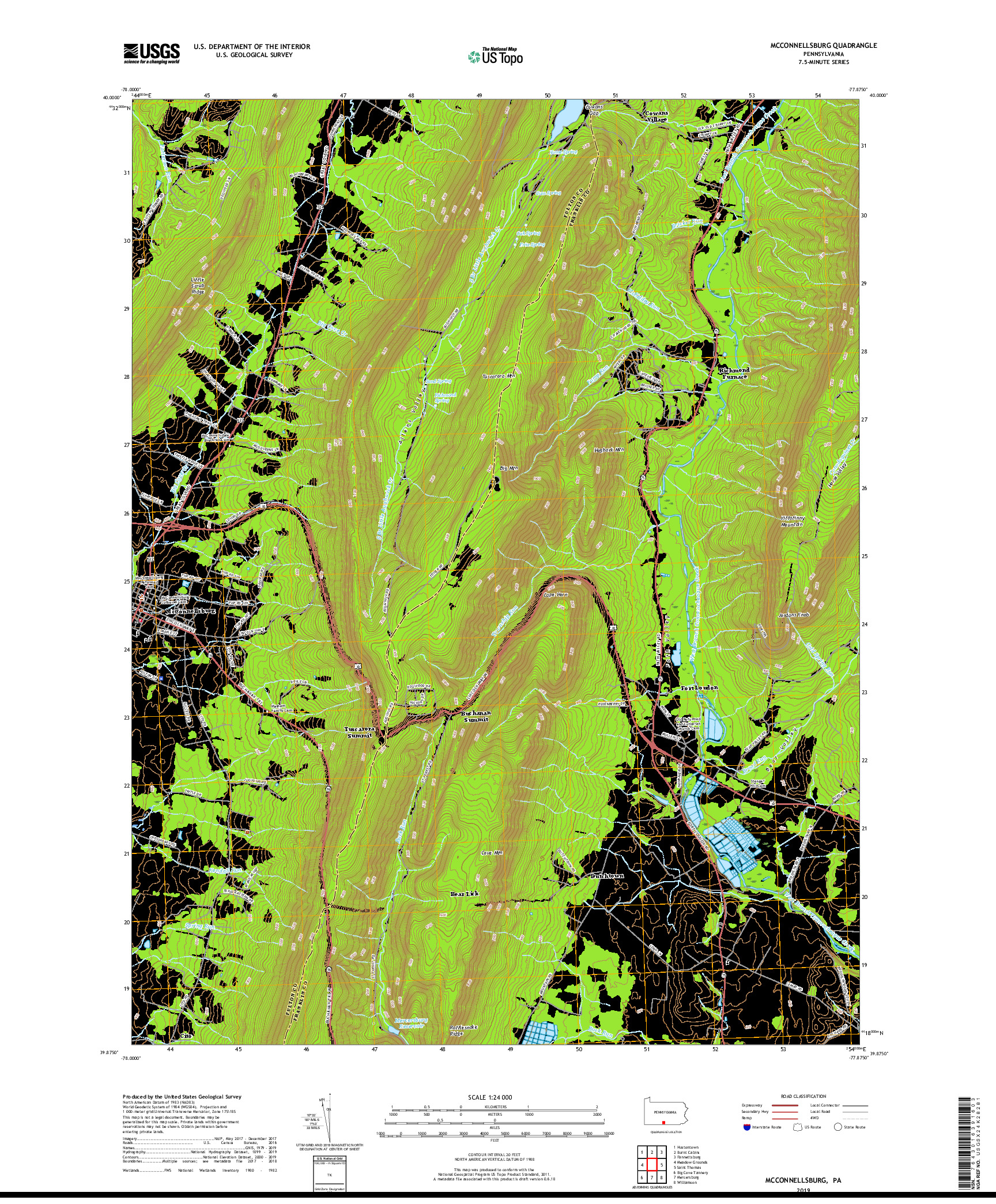 USGS US TOPO 7.5-MINUTE MAP FOR MCCONNELLSBURG, PA 2019