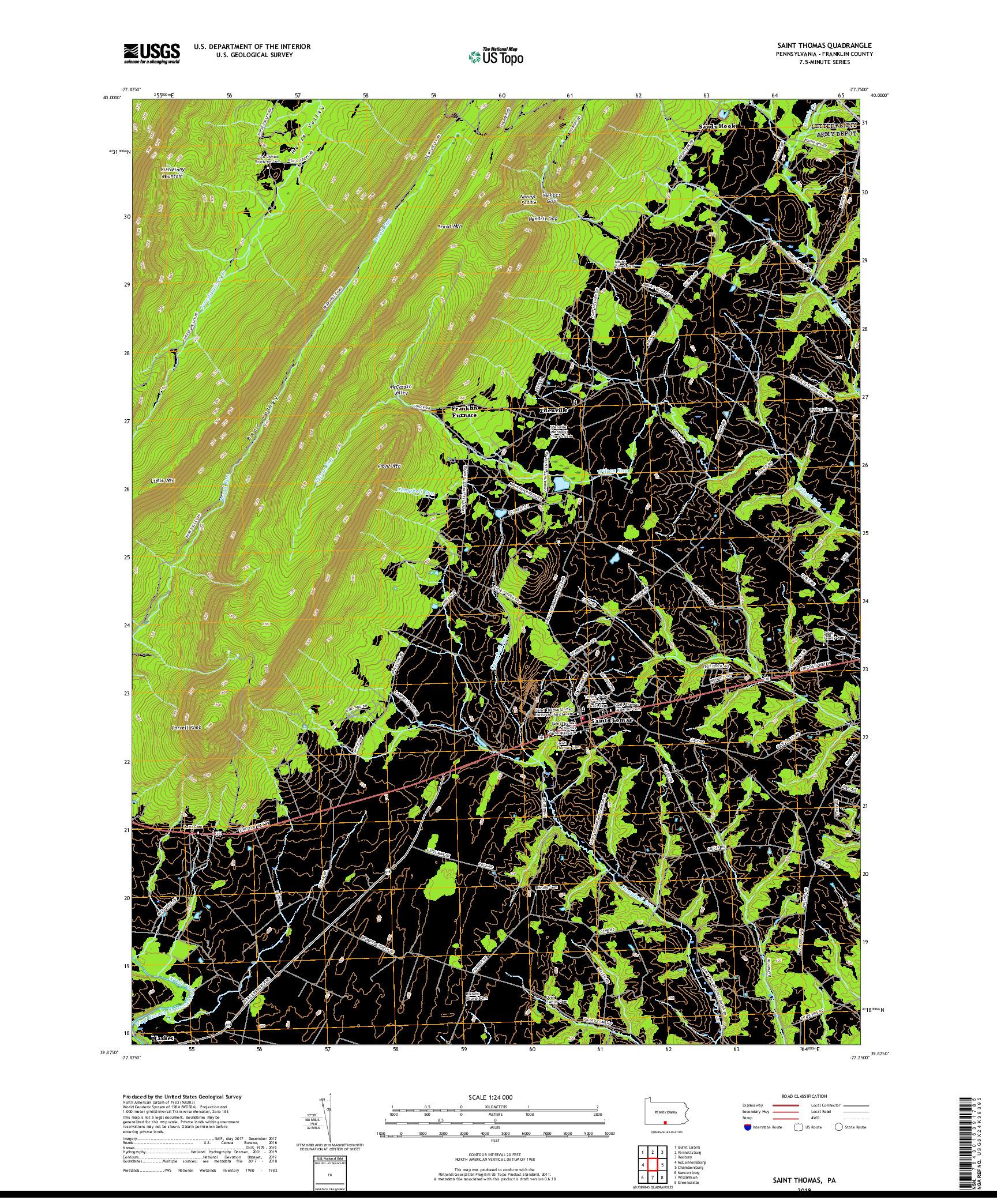 USGS US TOPO 7.5-MINUTE MAP FOR SAINT THOMAS, PA 2019