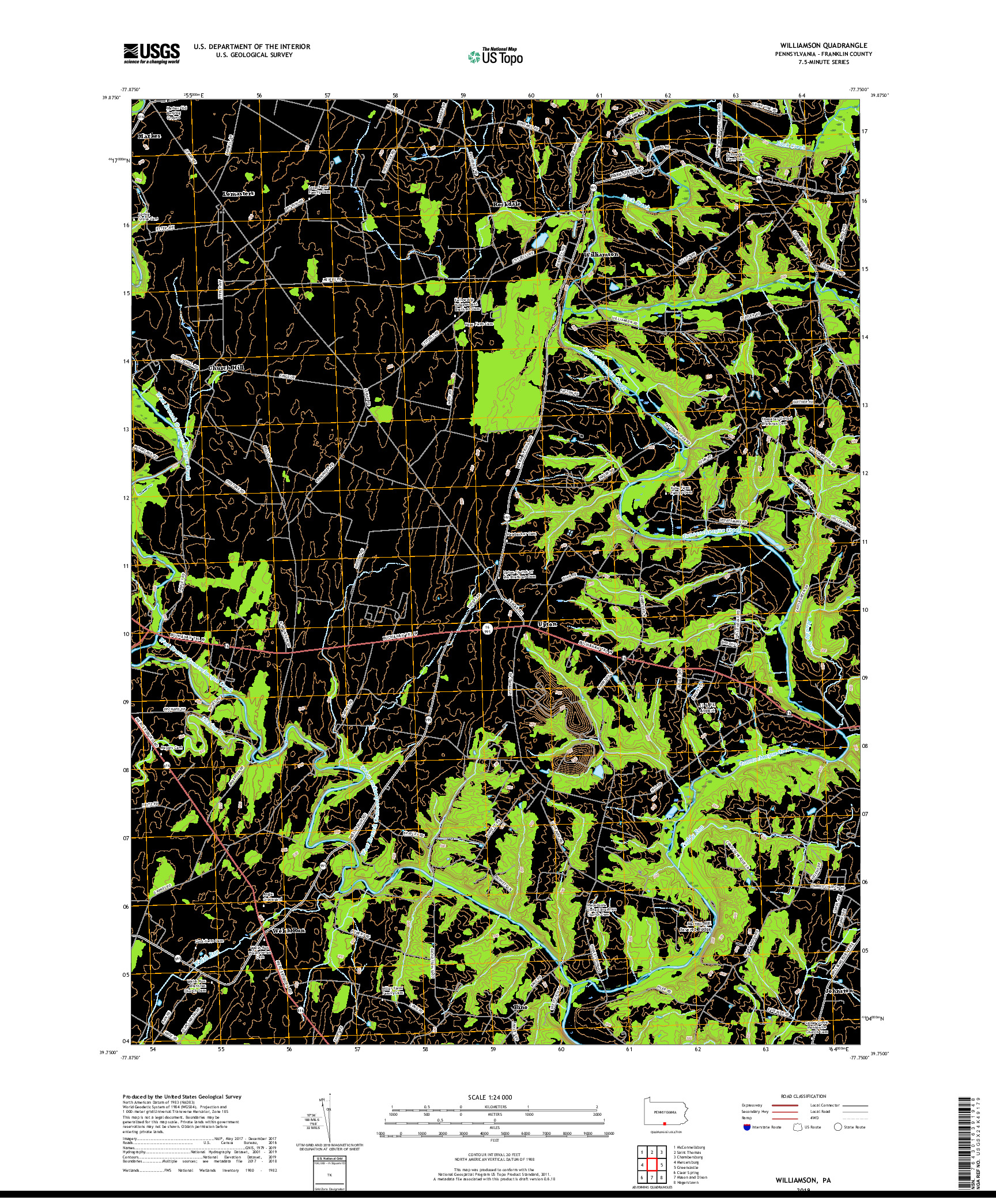 USGS US TOPO 7.5-MINUTE MAP FOR WILLIAMSON, PA 2019