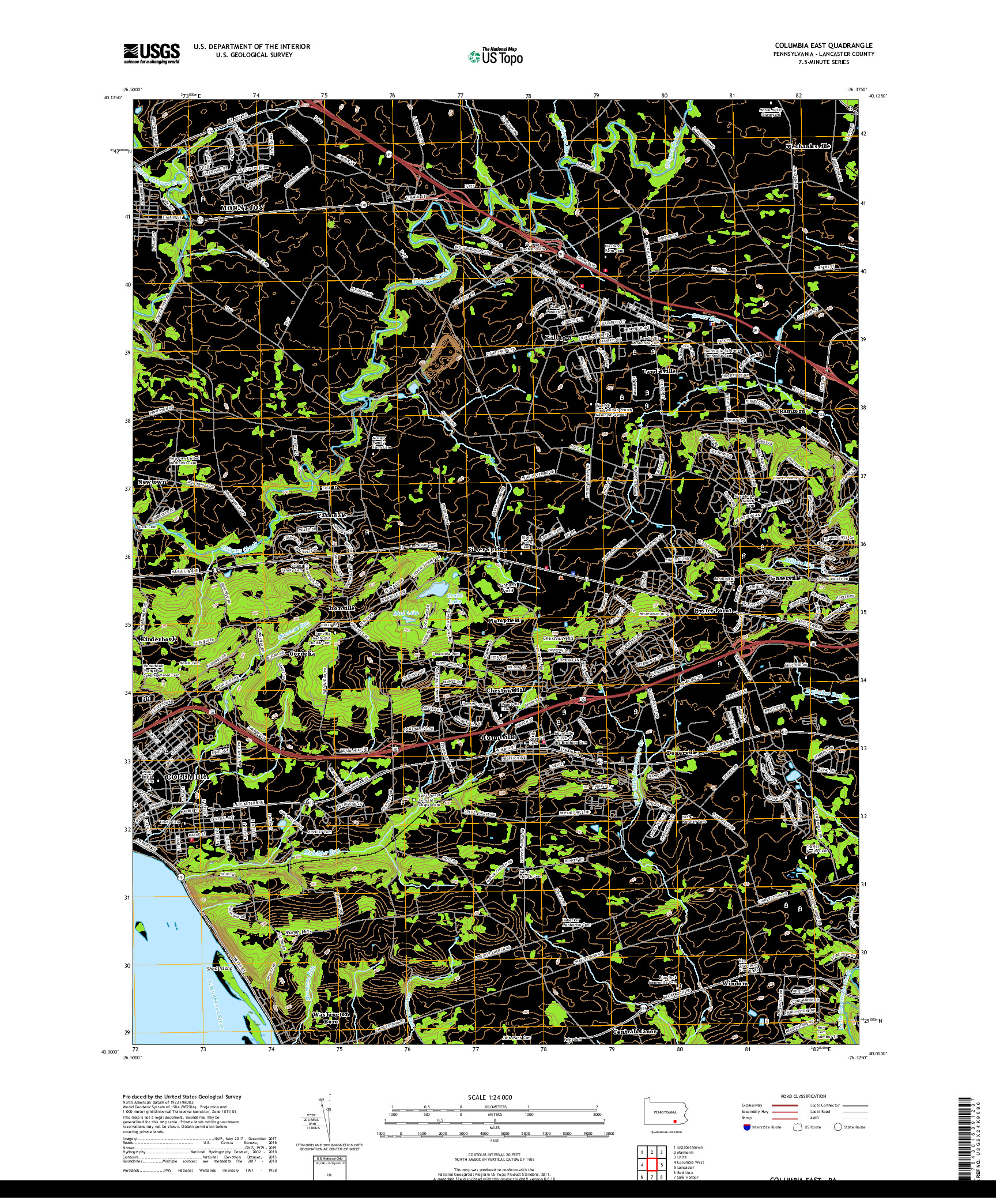 USGS US TOPO 7.5-MINUTE MAP FOR COLUMBIA EAST, PA 2019