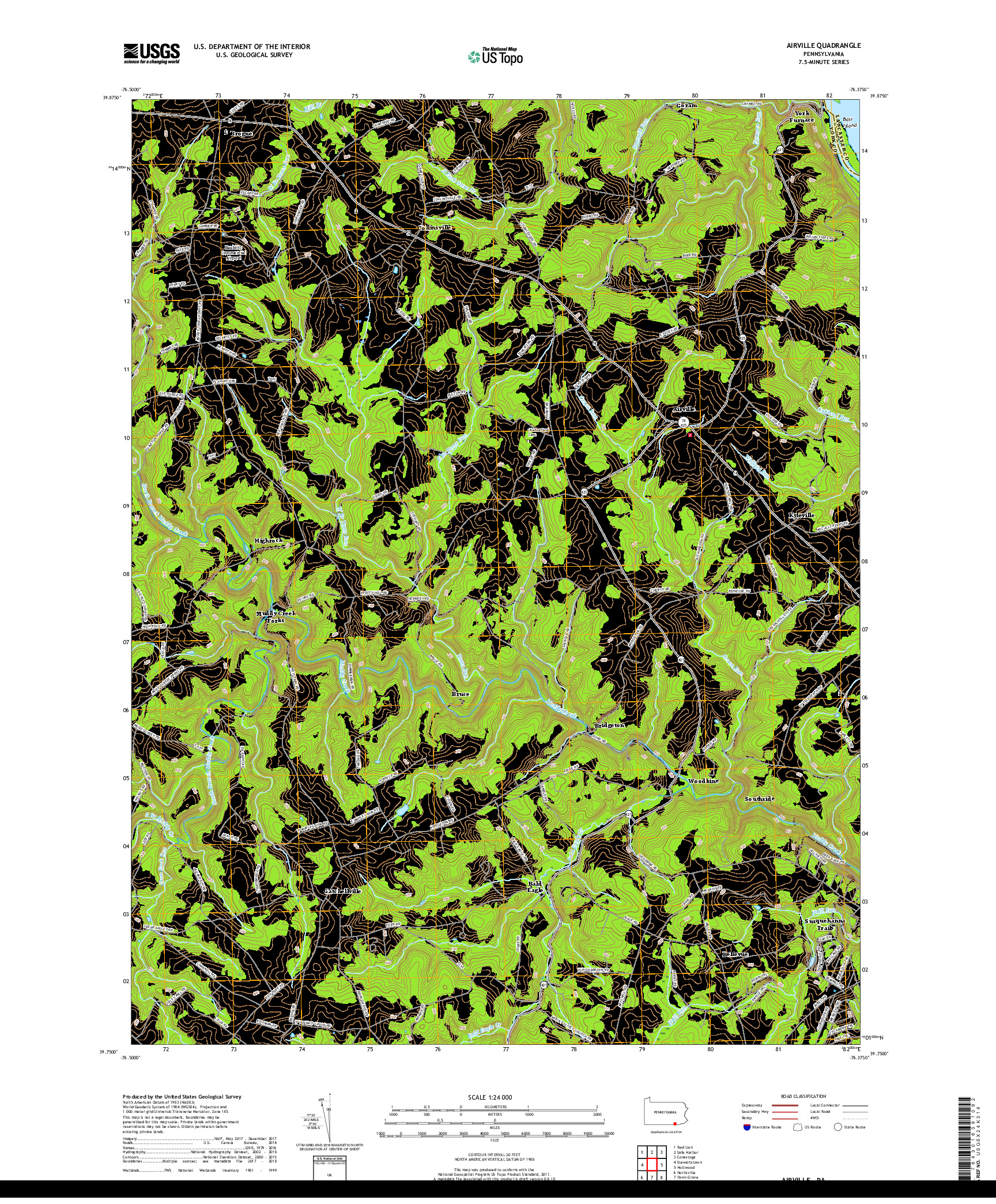 USGS US TOPO 7.5-MINUTE MAP FOR AIRVILLE, PA 2019