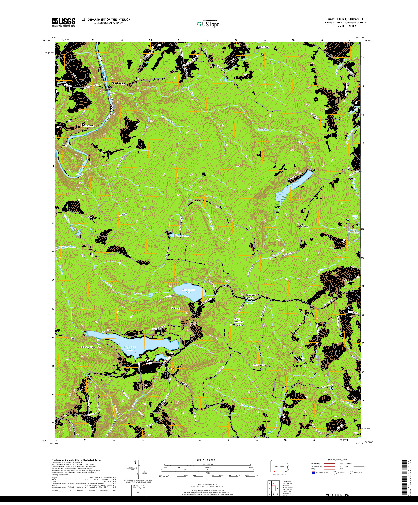 USGS US TOPO 7.5-MINUTE MAP FOR MARKLETON, PA 2019