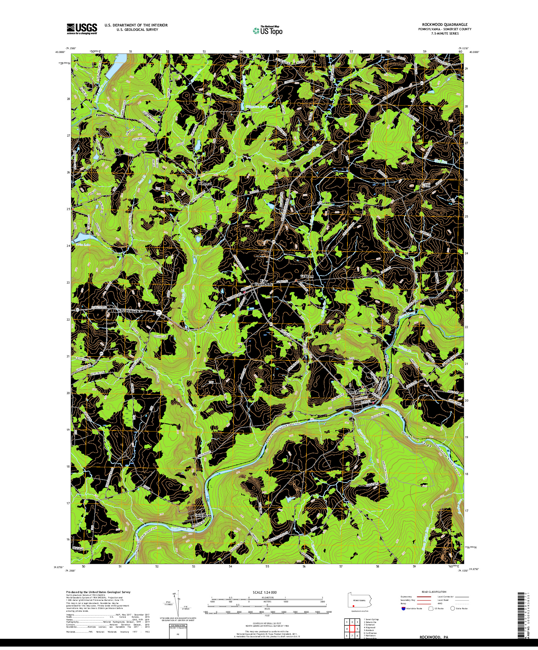 USGS US TOPO 7.5-MINUTE MAP FOR ROCKWOOD, PA 2019