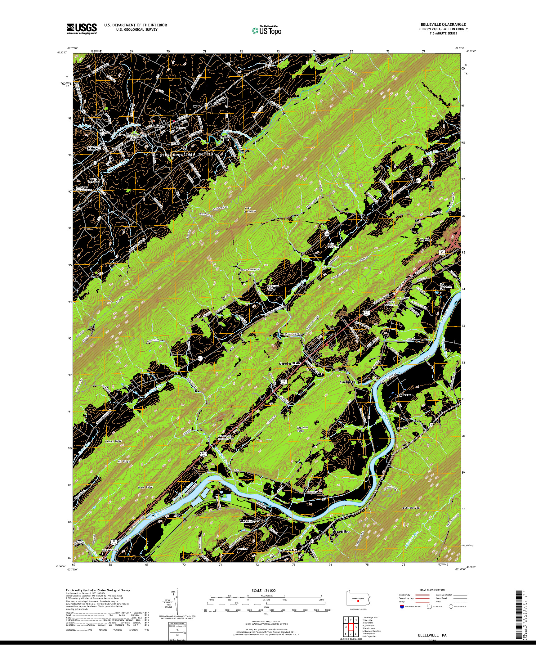 USGS US TOPO 7.5-MINUTE MAP FOR BELLEVILLE, PA 2019