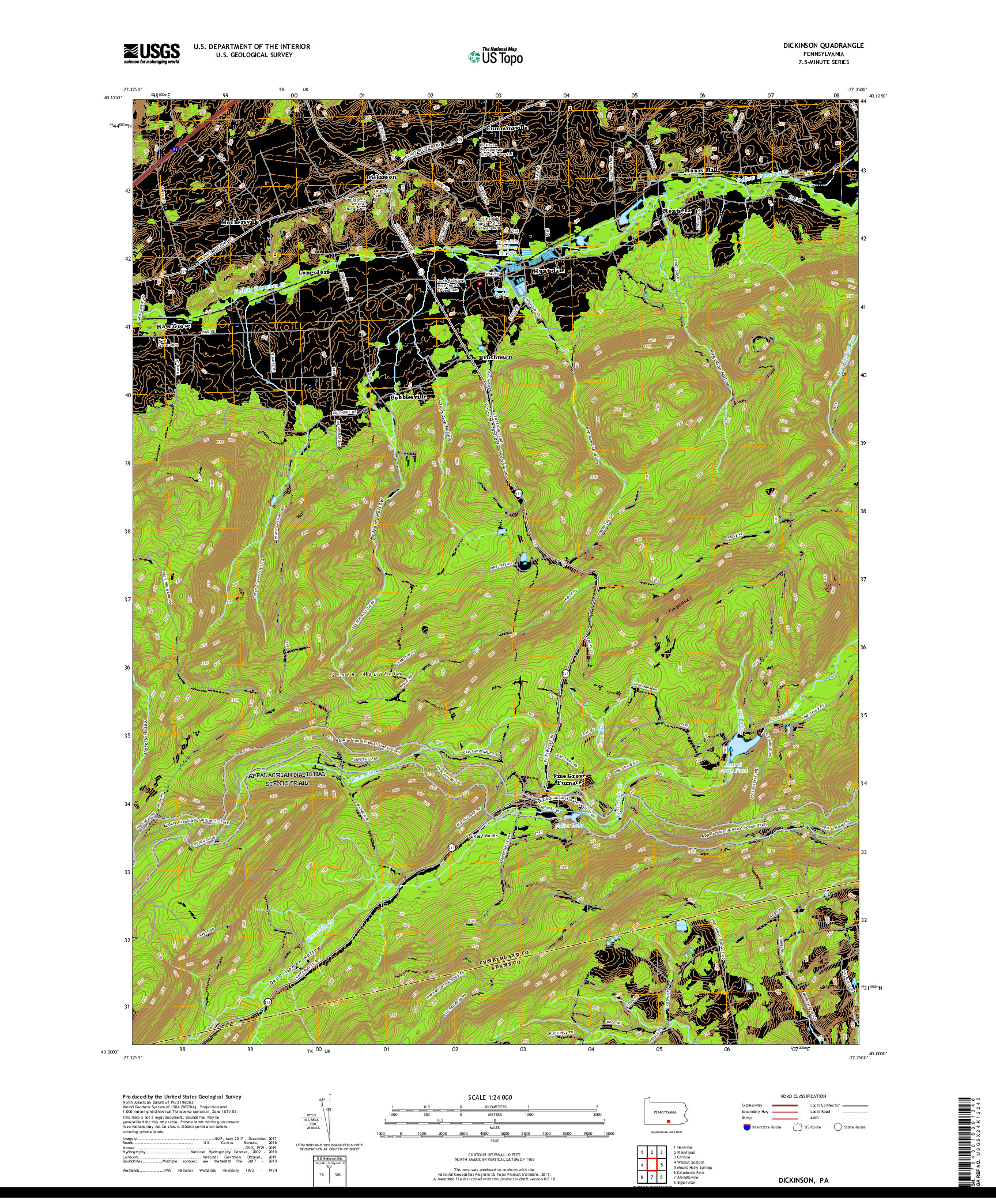 USGS US TOPO 7.5-MINUTE MAP FOR DICKINSON, PA 2019