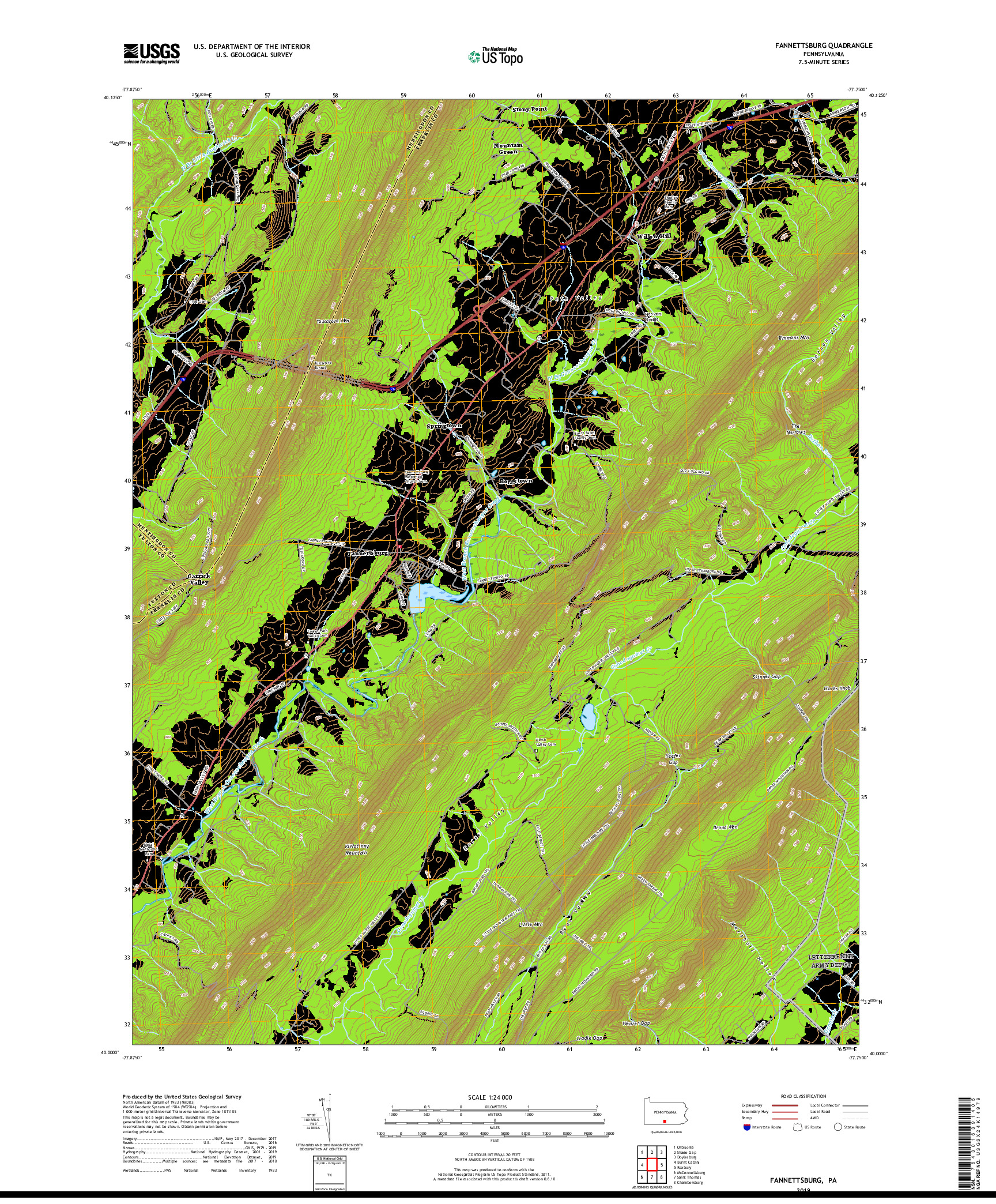 USGS US TOPO 7.5-MINUTE MAP FOR FANNETTSBURG, PA 2019