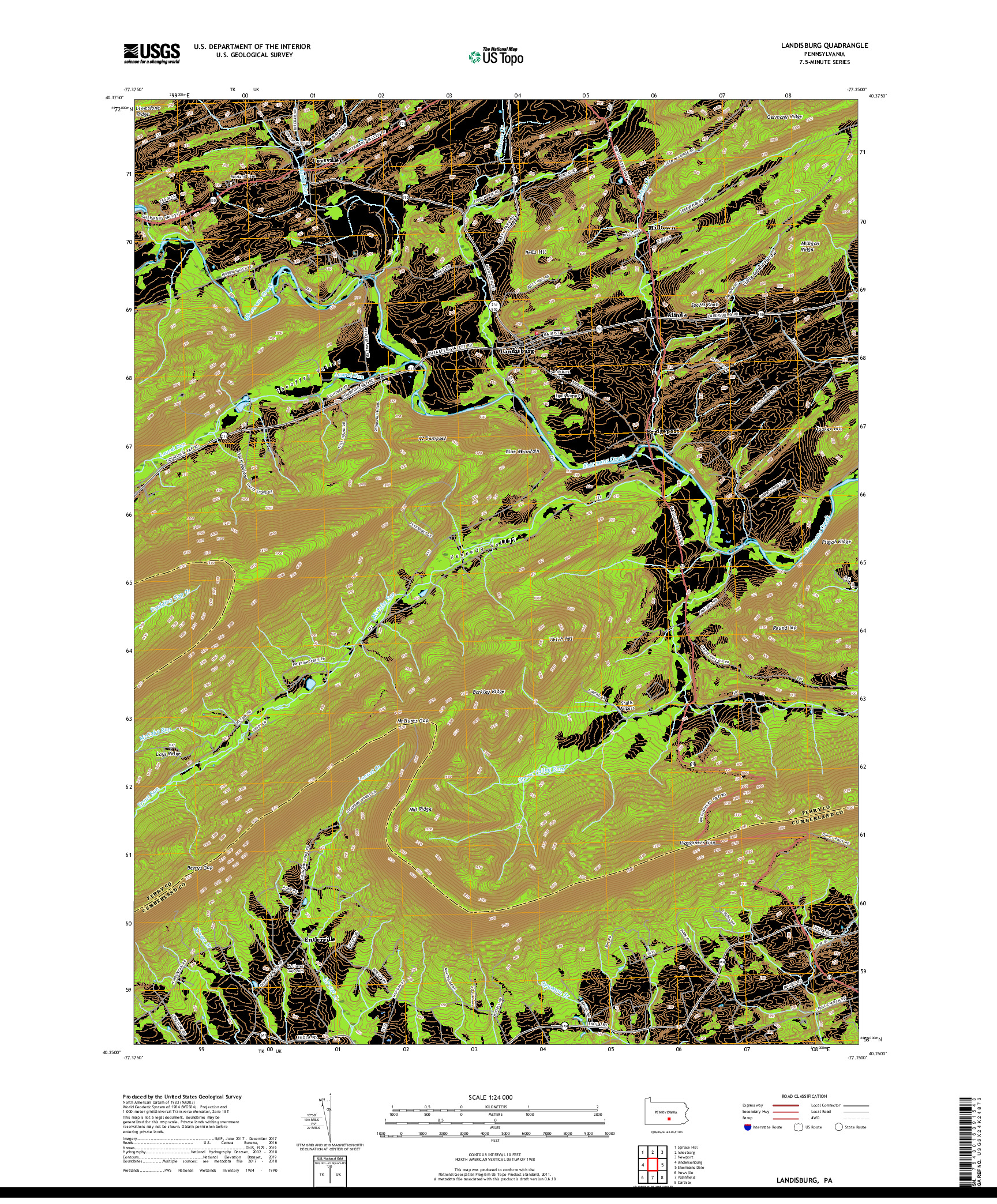 USGS US TOPO 7.5-MINUTE MAP FOR LANDISBURG, PA 2019