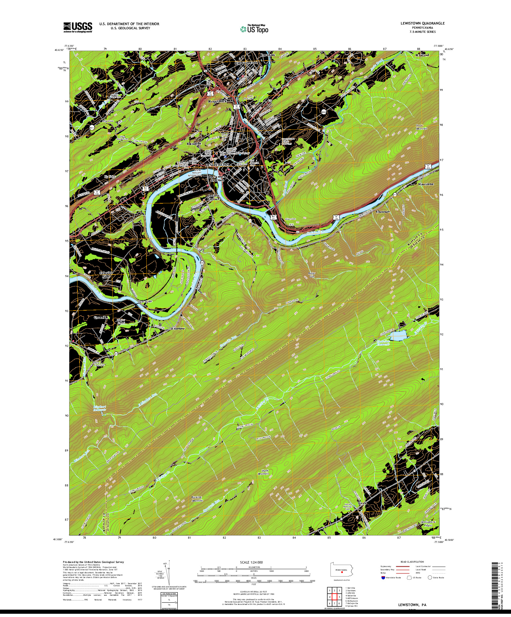 USGS US TOPO 7.5-MINUTE MAP FOR LEWISTOWN, PA 2019