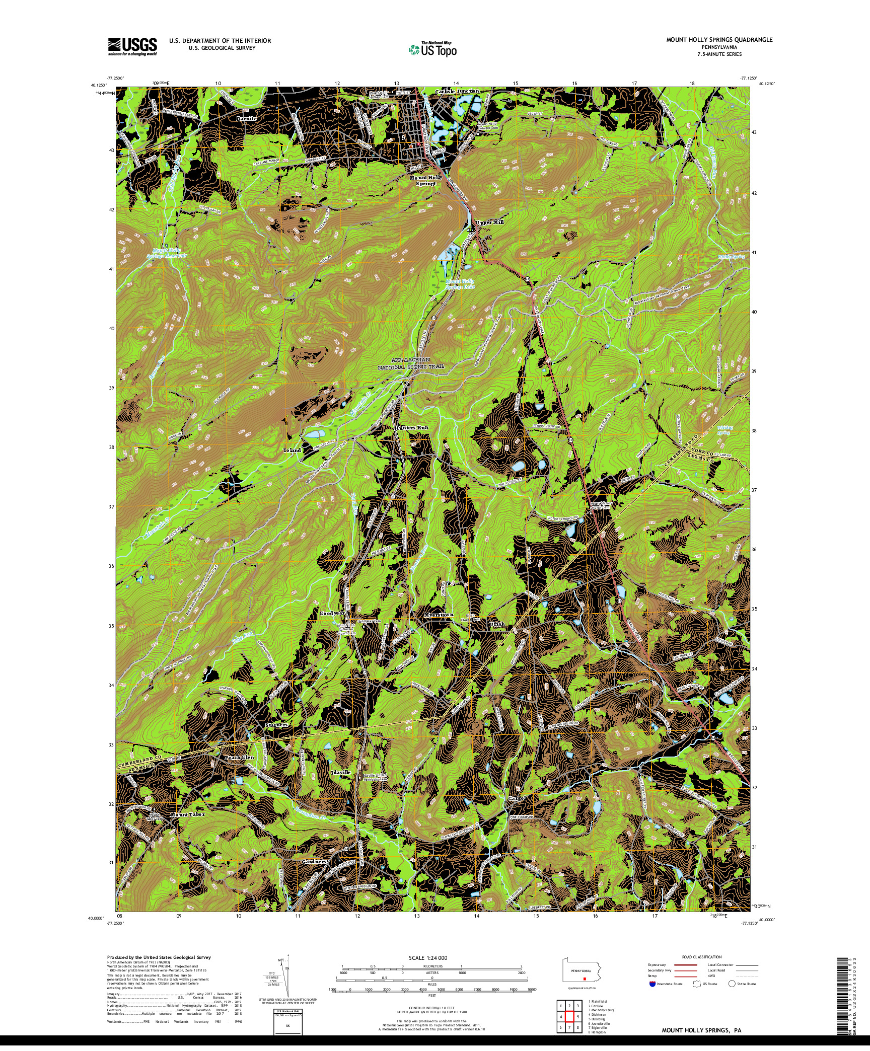 USGS US TOPO 7.5-MINUTE MAP FOR MOUNT HOLLY SPRINGS, PA 2019