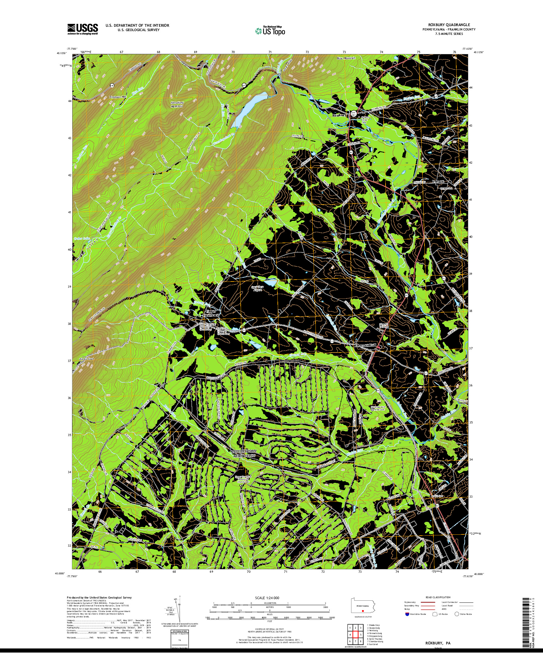 USGS US TOPO 7.5-MINUTE MAP FOR ROXBURY, PA 2019