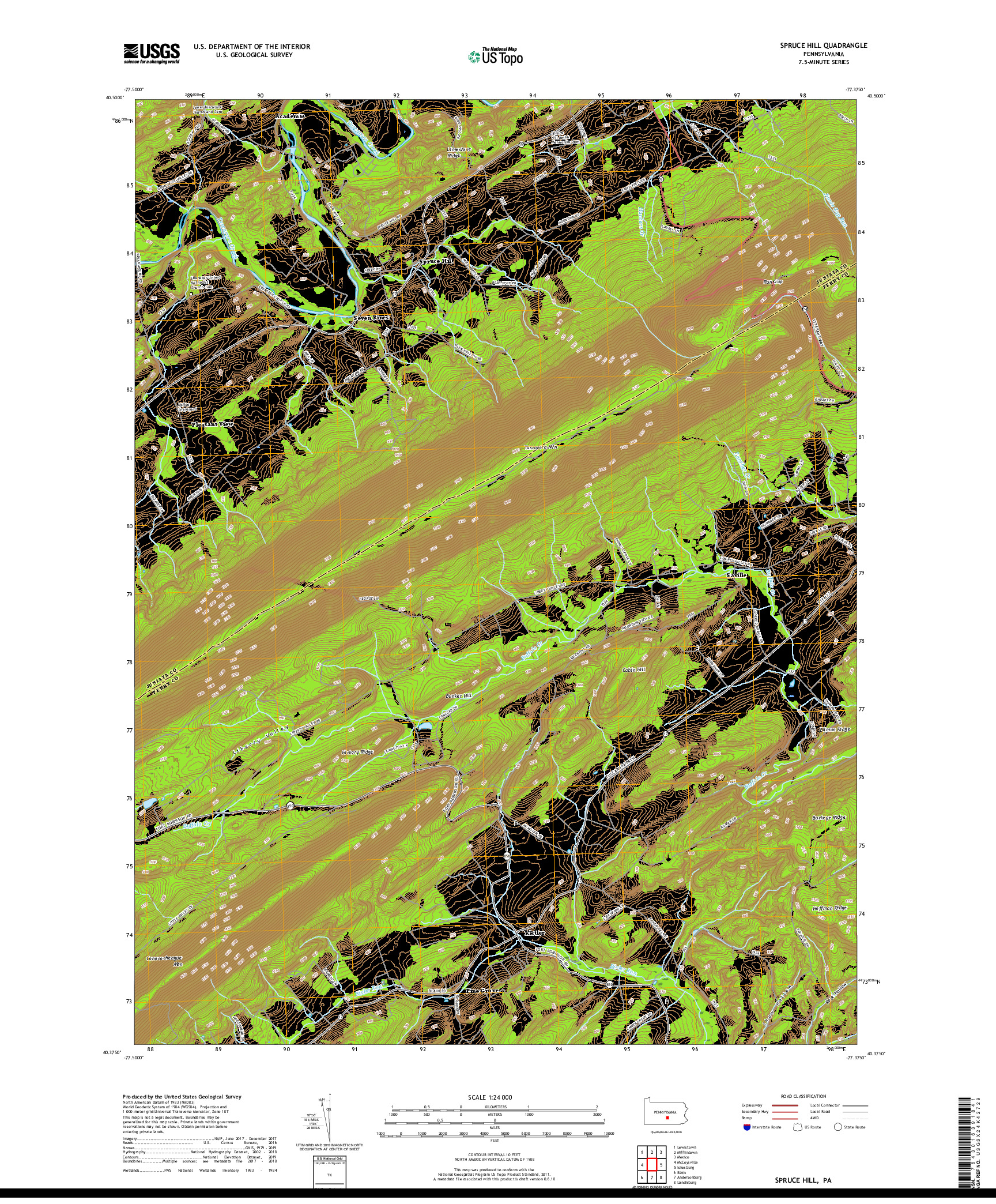 USGS US TOPO 7.5-MINUTE MAP FOR SPRUCE HILL, PA 2019