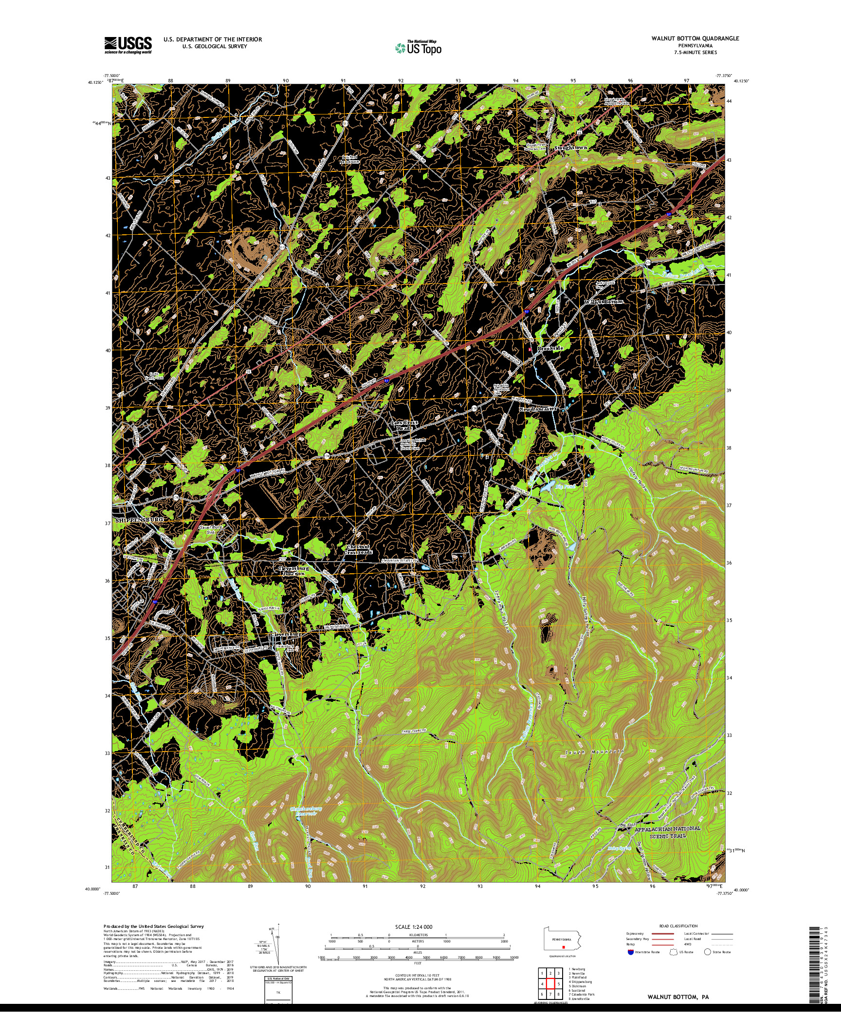 USGS US TOPO 7.5-MINUTE MAP FOR WALNUT BOTTOM, PA 2019