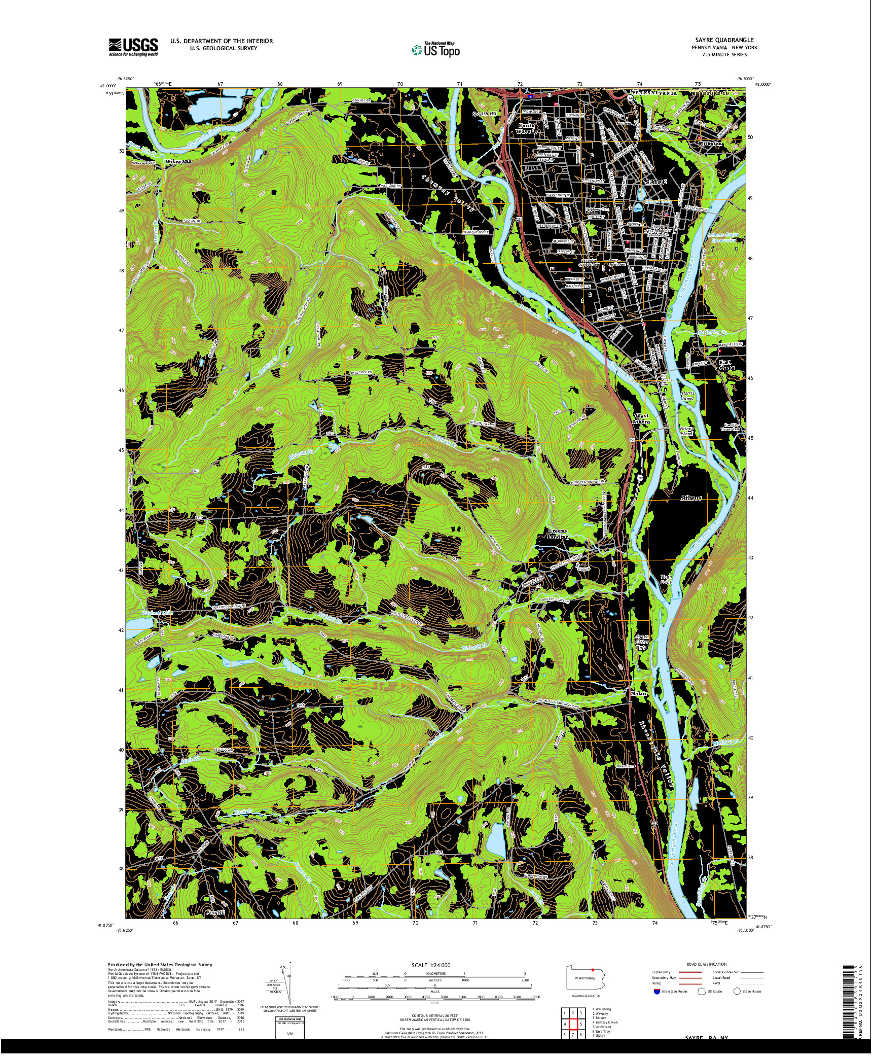 USGS US TOPO 7.5-MINUTE MAP FOR SAYRE, PA,NY 2019