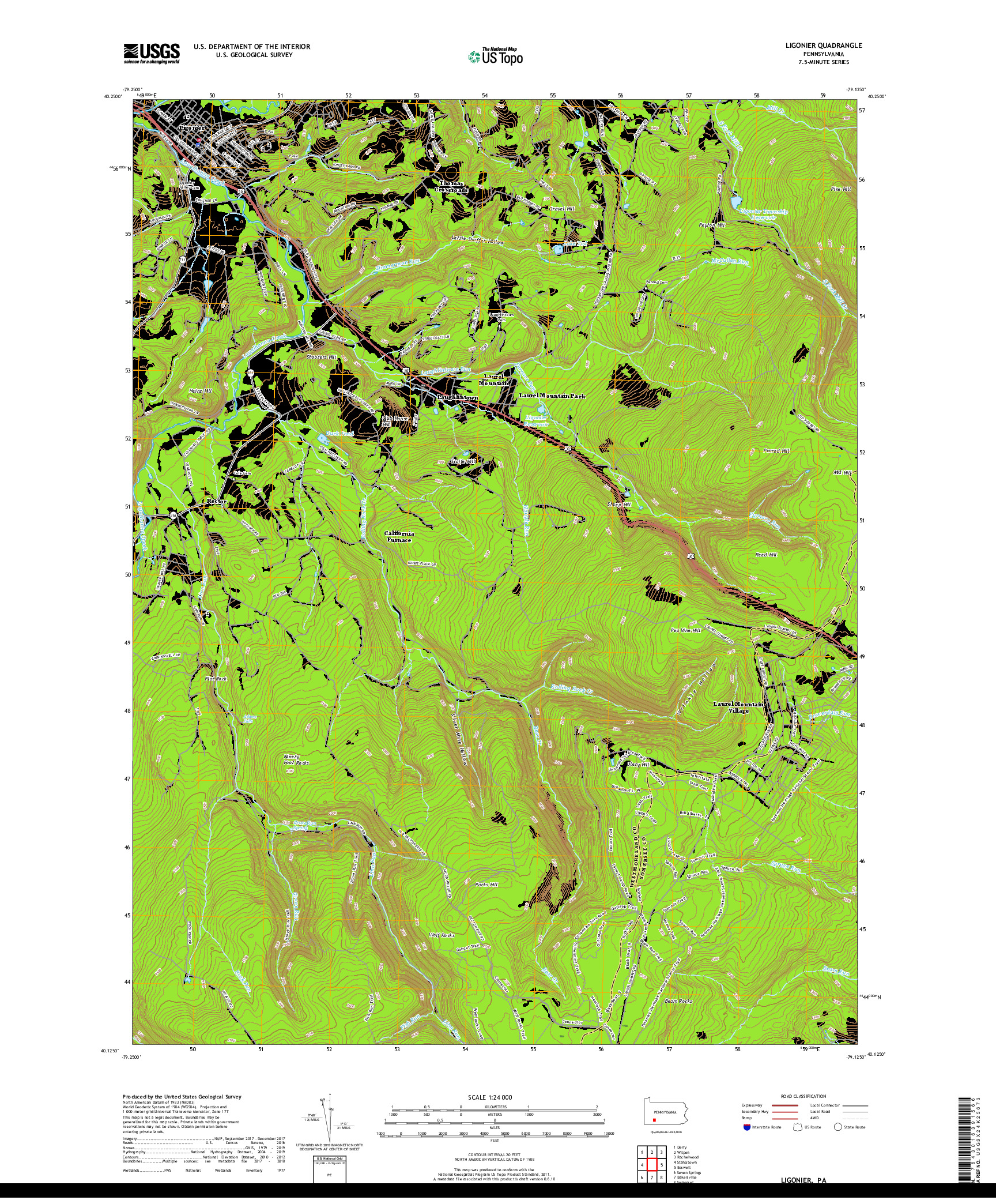 USGS US TOPO 7.5-MINUTE MAP FOR LIGONIER, PA 2019