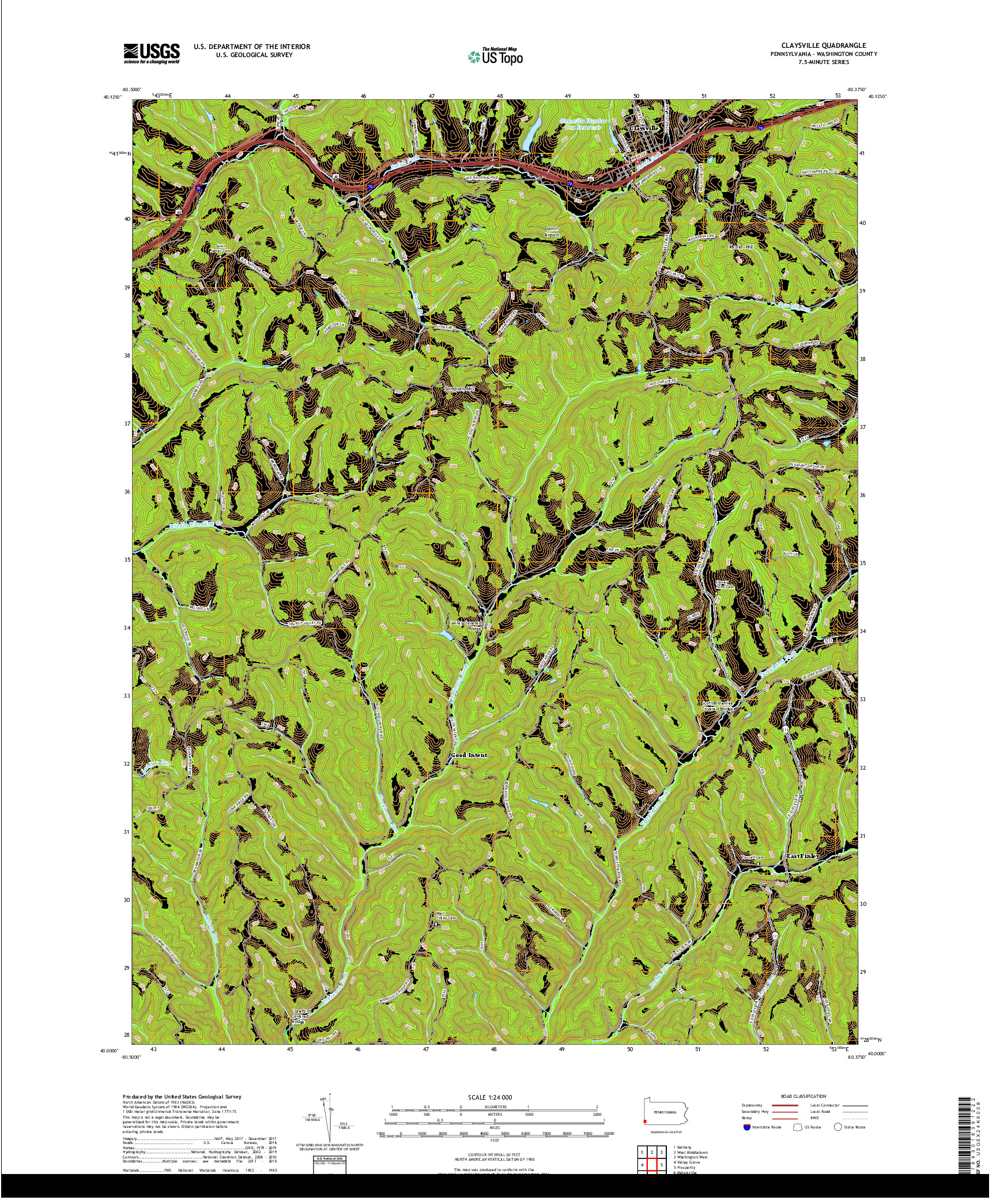 USGS US TOPO 7.5-MINUTE MAP FOR CLAYSVILLE, PA 2019