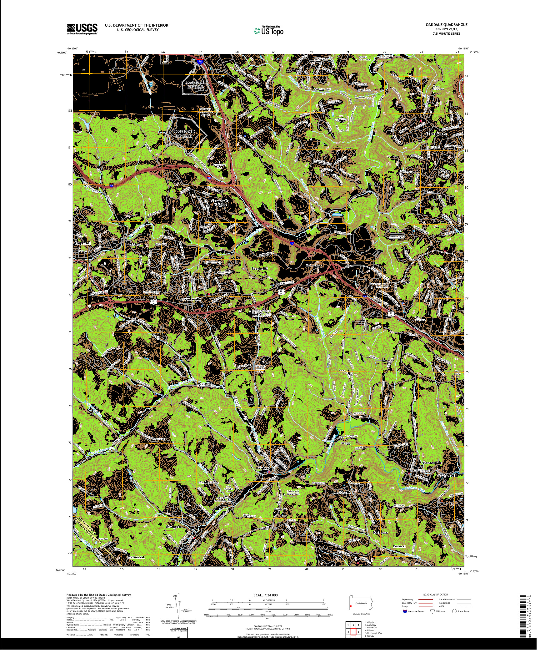 USGS US TOPO 7.5-MINUTE MAP FOR OAKDALE, PA 2019