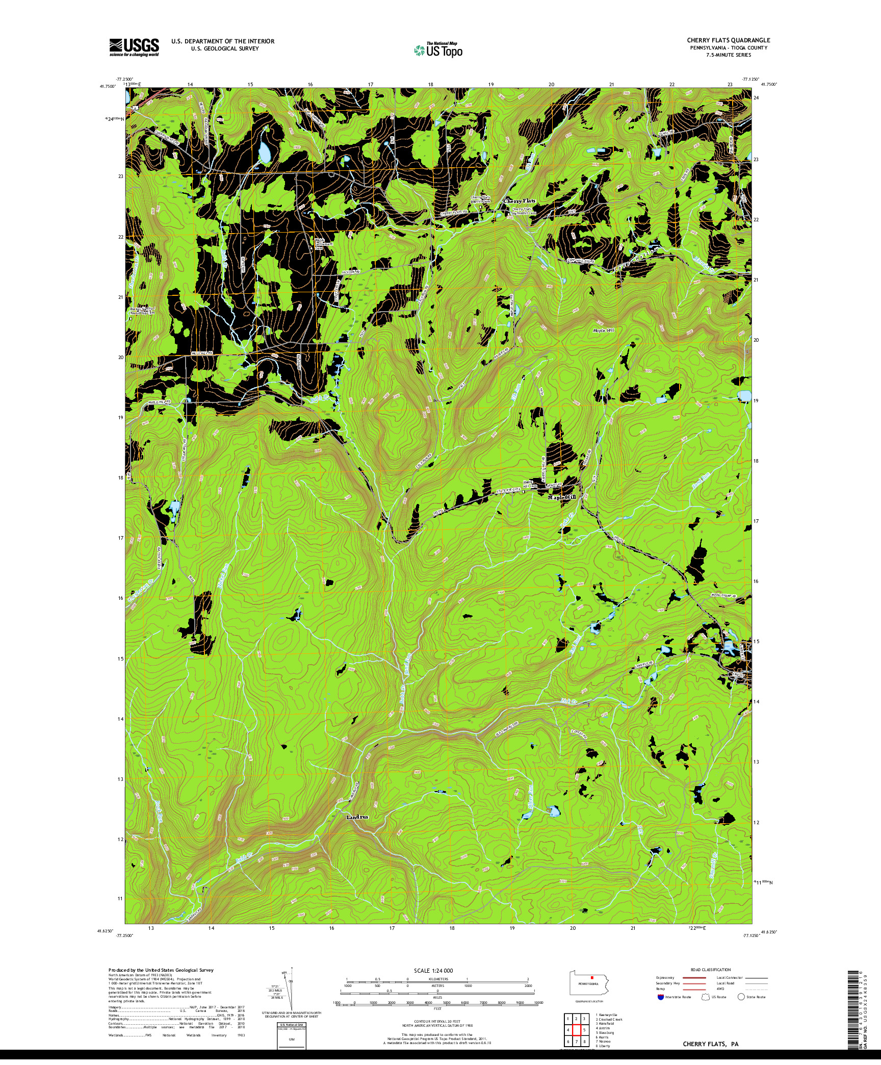 USGS US TOPO 7.5-MINUTE MAP FOR CHERRY FLATS, PA 2019